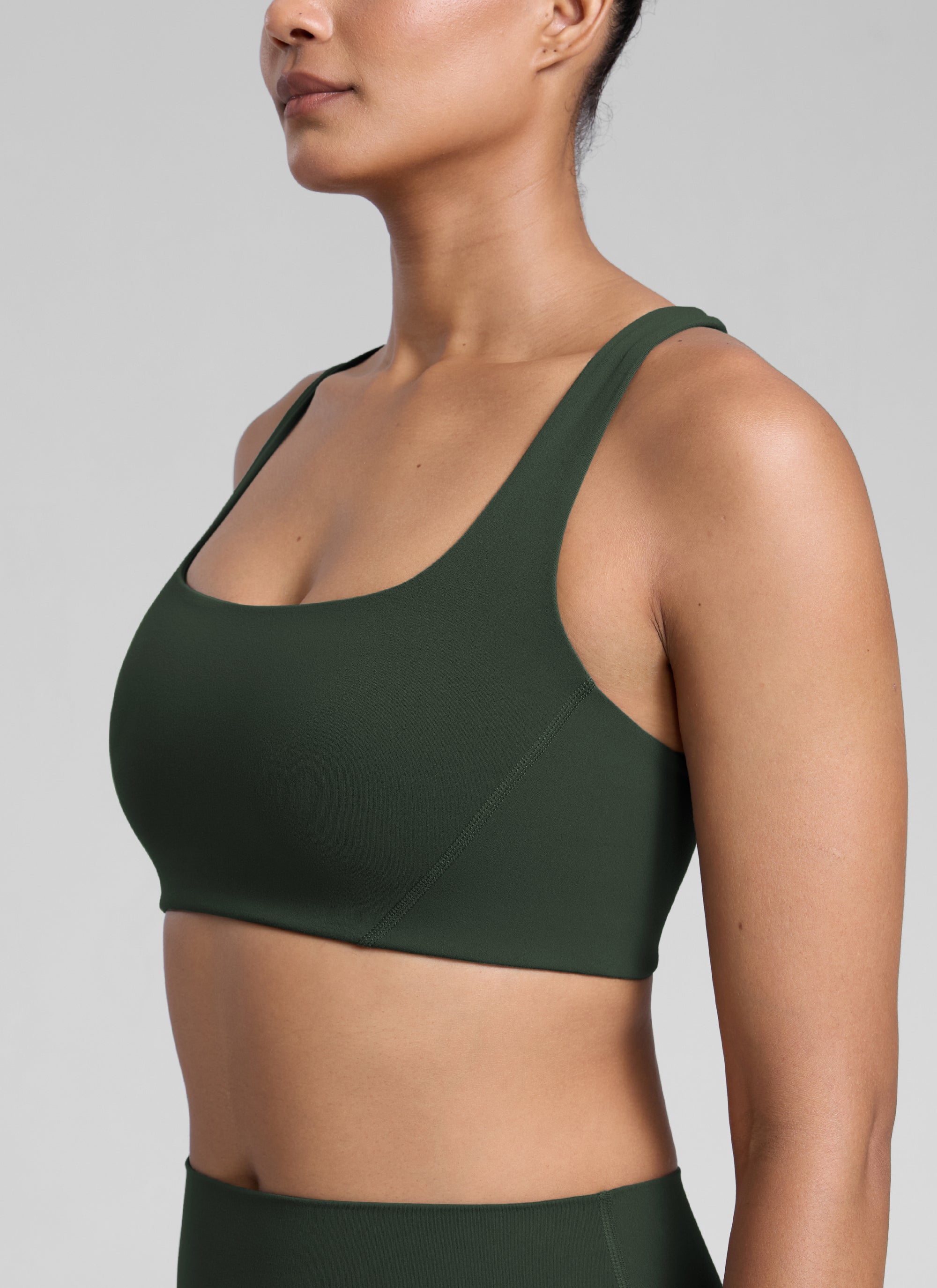 CRZ YOGA Womens Butterlift Double Lined Square Neck Yoga Sports Bra Legend Green
