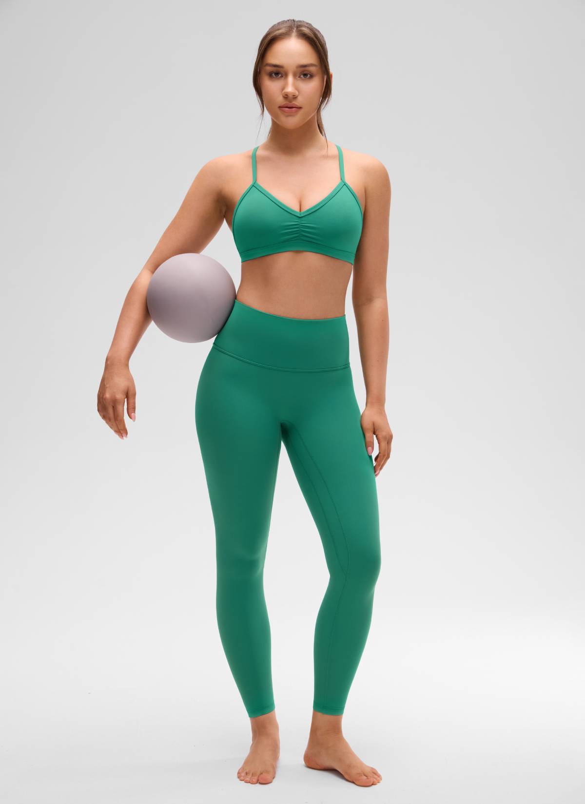 CRZ YOGA Butterluxe Womens Ruched V Neck Yoga Padded Sports Bra Cascadia Green