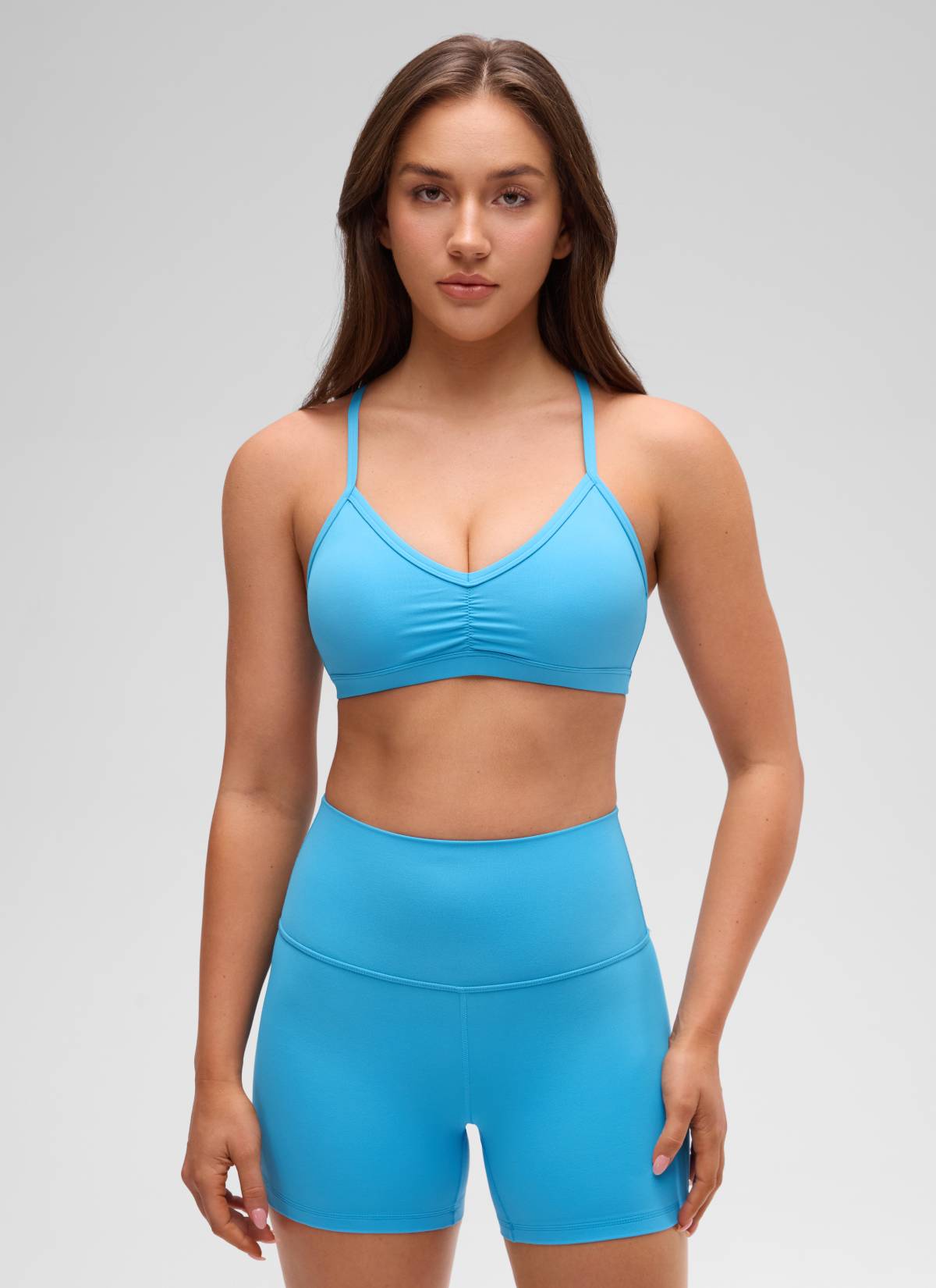 CRZ YOGA Butterluxe Womens Ruched V Neck Yoga Padded Sports Bra Kayak Blue