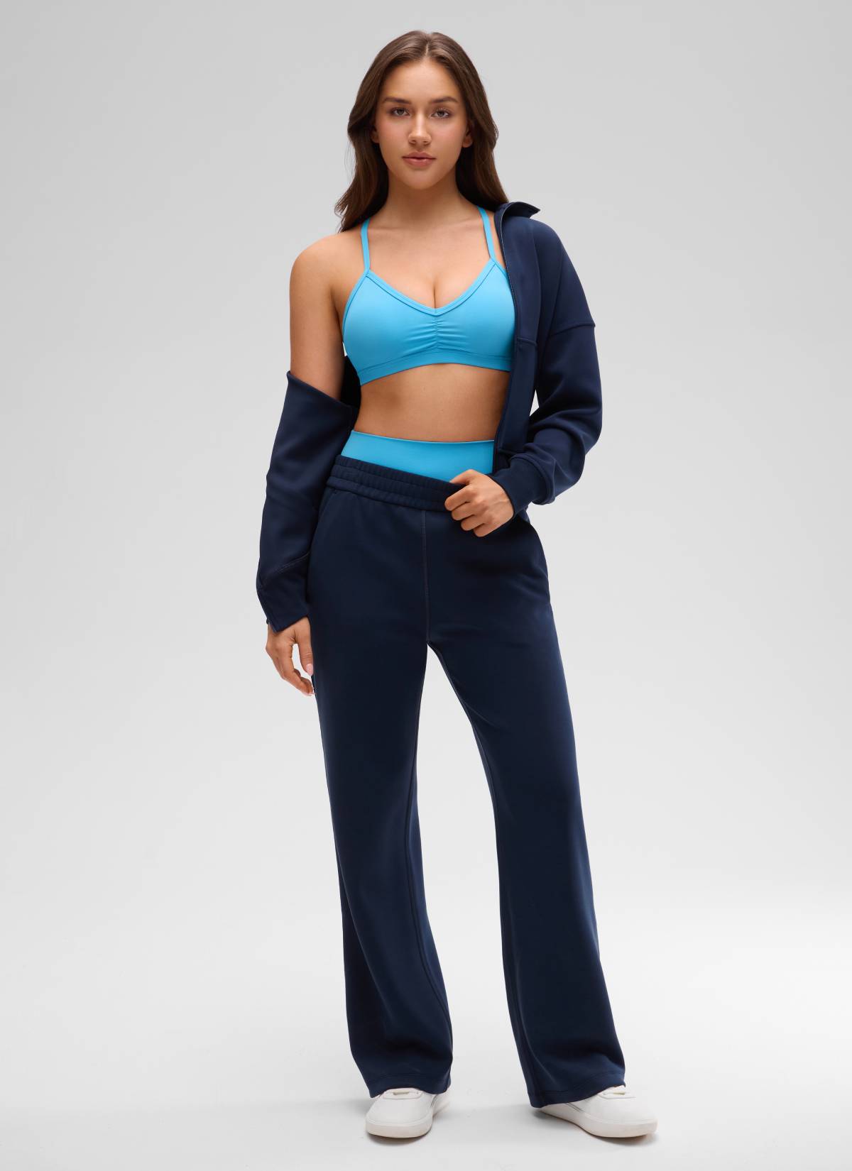 CRZ YOGA Butterluxe Womens Ruched V Neck Yoga Padded Sports Bra Kayak Blue