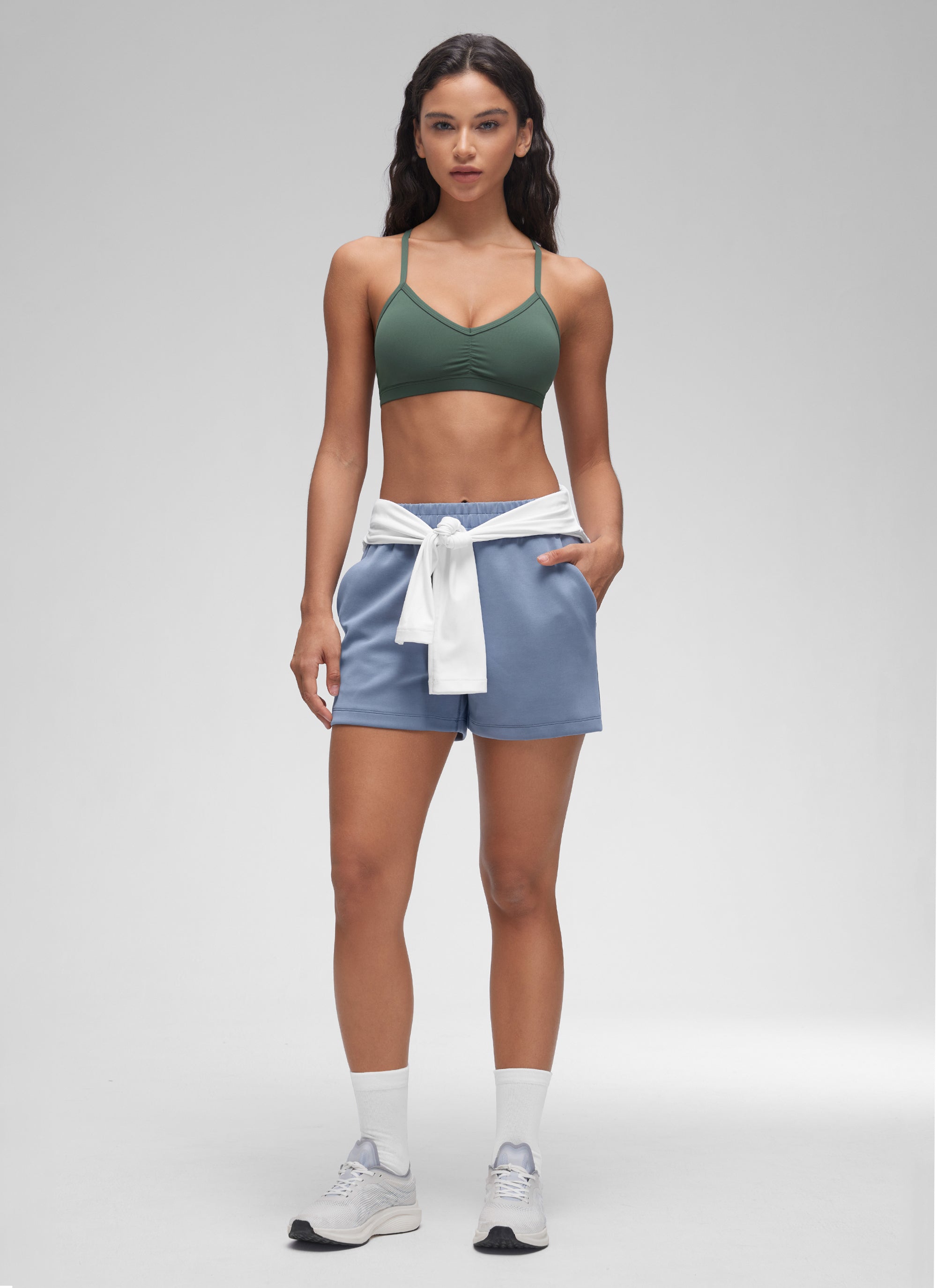 CRZ YOGA Butterluxe Womens Ruched V Neck Yoga Padded Sports Bra Dark Forest Green