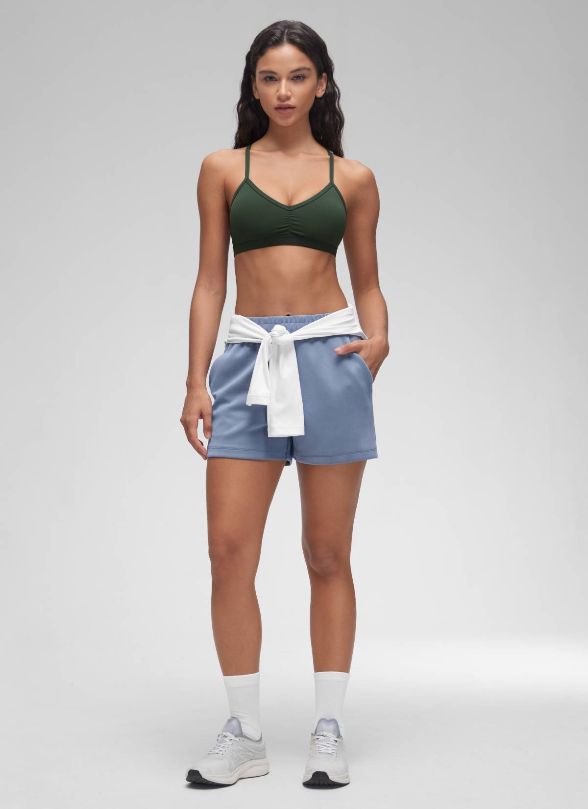 CRZ YOGA Butterluxe Womens Ruched V Neck Yoga Padded Sports Bra Legend Green