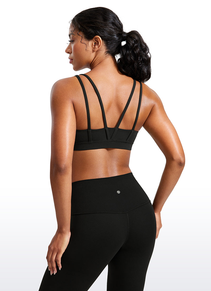 CRZ YOGA Women's Yoga Molded Cup Butterluxe Strappy Bra V Neck Black