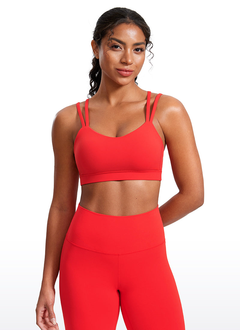 CRZ YOGA Women's Yoga Molded Cup Butterluxe Strappy Bra V Neck Deep Red