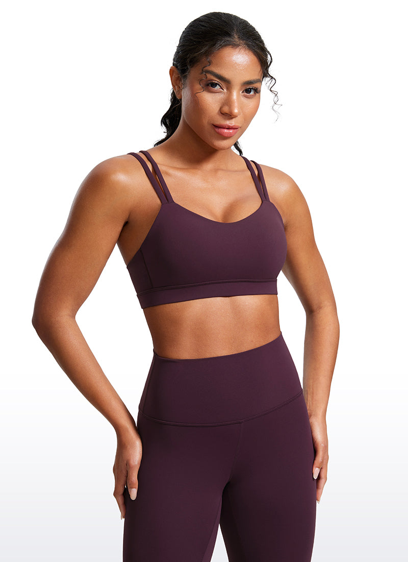 CRZ YOGA Women's Yoga Molded Cup Butterluxe Strappy Bra V Neck Deep Purple