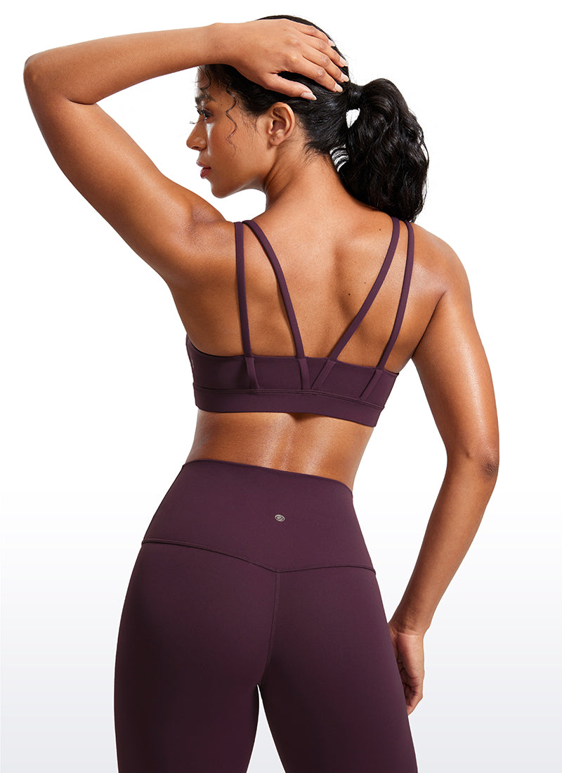CRZ YOGA Women's Yoga Molded Cup Butterluxe Strappy Bra V Neck Deep Purple