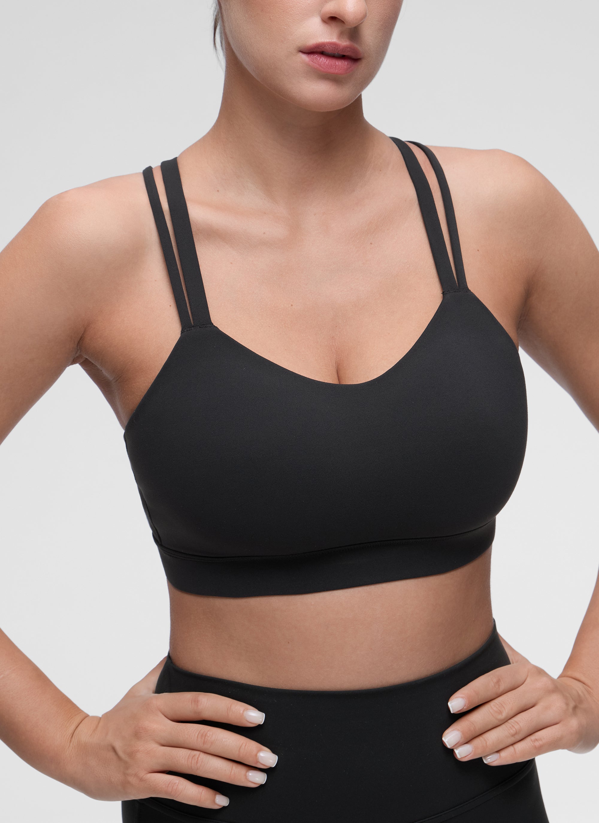 CRZ YOGA Women's Yoga Light Support Double Strap Mold Sport Bra Black