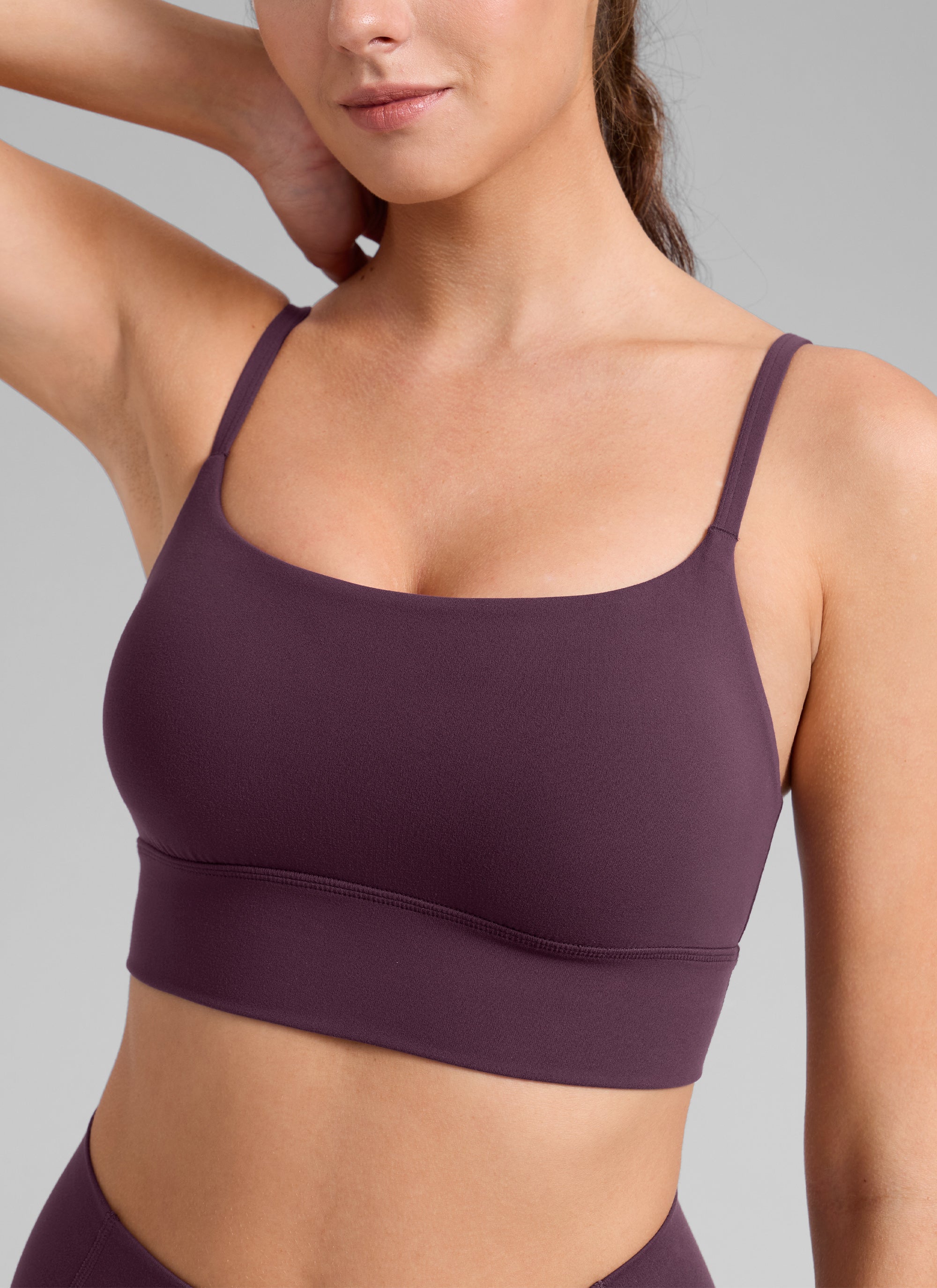 CRZ YOGA Women's Butterlift Yoga Longline Built in Bra Sports Bra Deep Purple