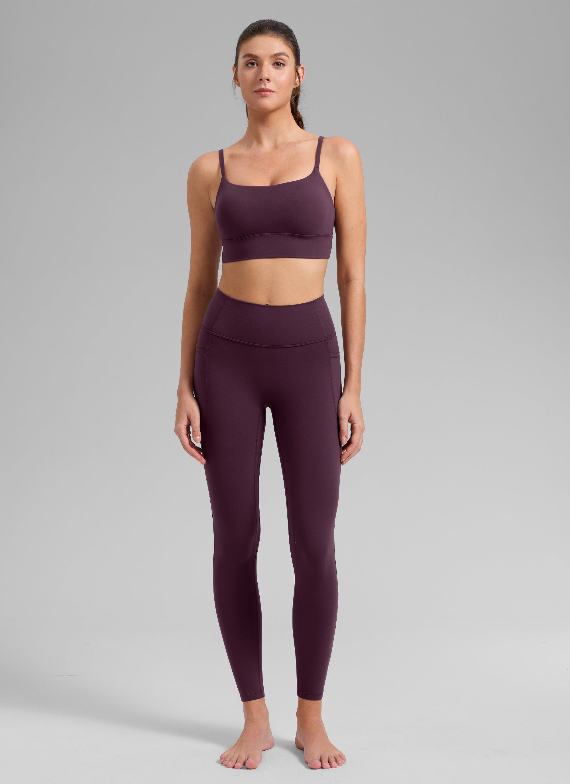 CRZ YOGA Women's Butterlift Yoga Longline Built in Bra Sports Bra Deep Purple