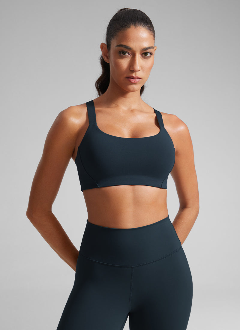 CRZ YOGA Women's Gym Top Butterlift Scoop Neck Bra Adjustable Straps True Navy