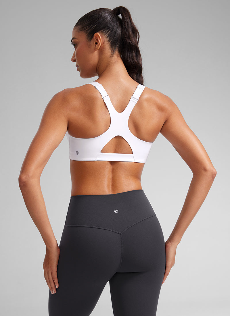 CRZ YOGA Women's Gym Top Butterlift Scoop Neck Bra Adjustable Straps White