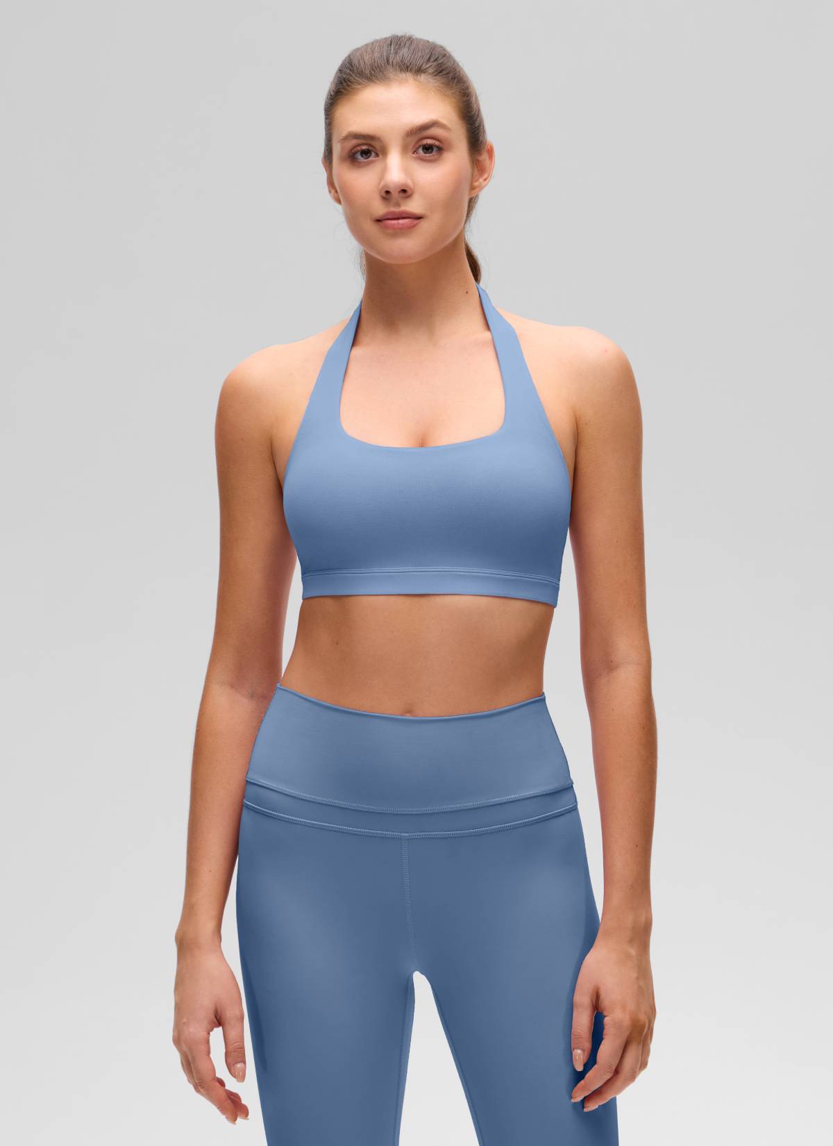 CRZ YOGA Womens Yoga Scoop Neck Padded Open Back Sports Bras Oasis Blue