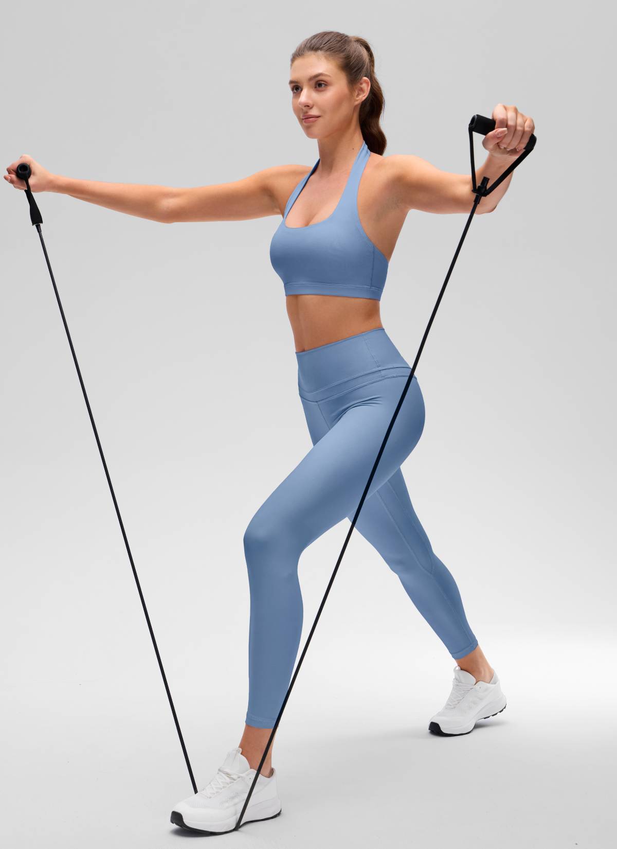 CRZ YOGA Womens Yoga Scoop Neck Padded Open Back Sports Bras Oasis Blue