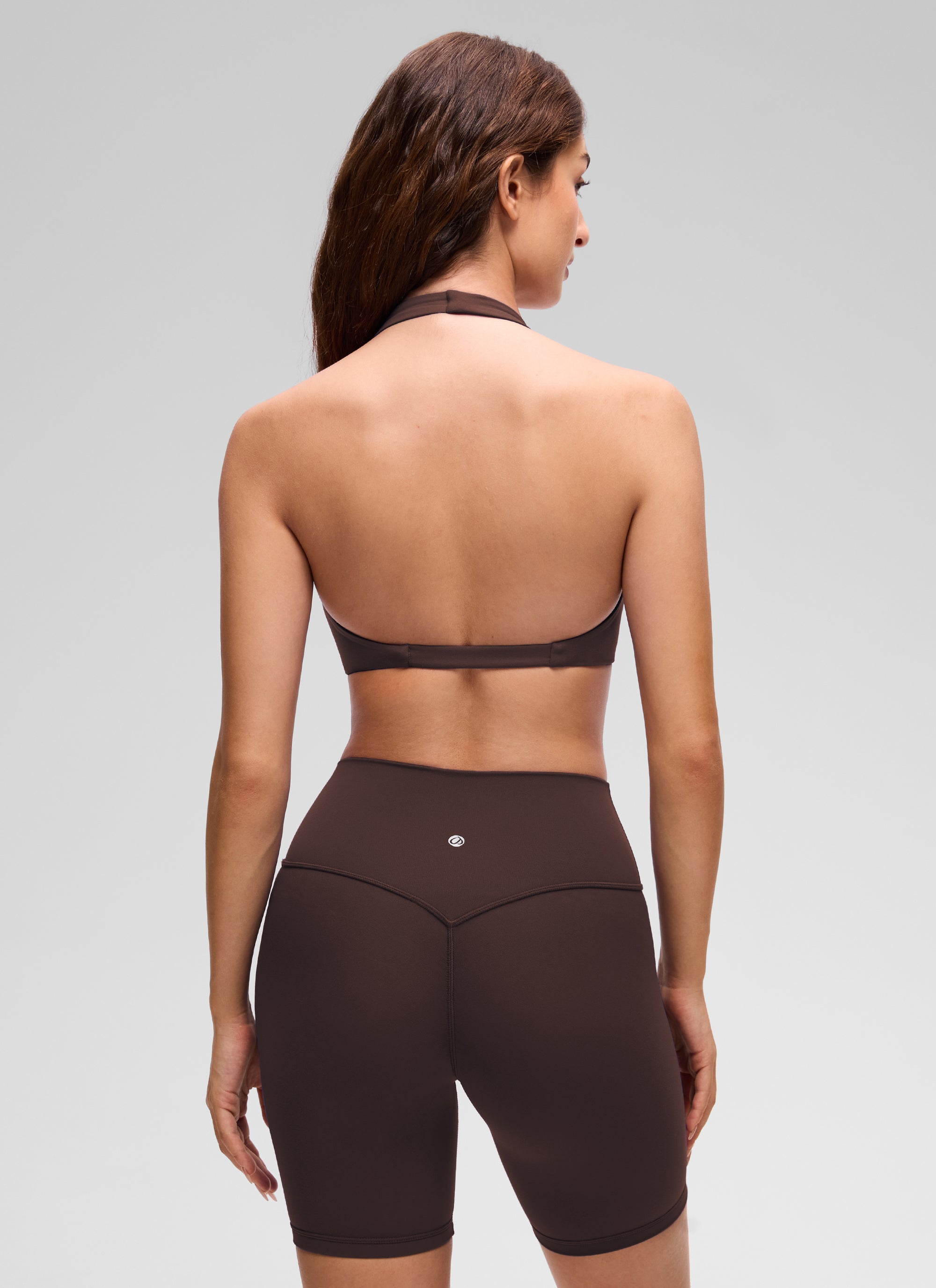 CRZ YOGA Women's Butterluxe Yoga V Neck Crop Double Lined Sports Bra Hot Fudge Brown