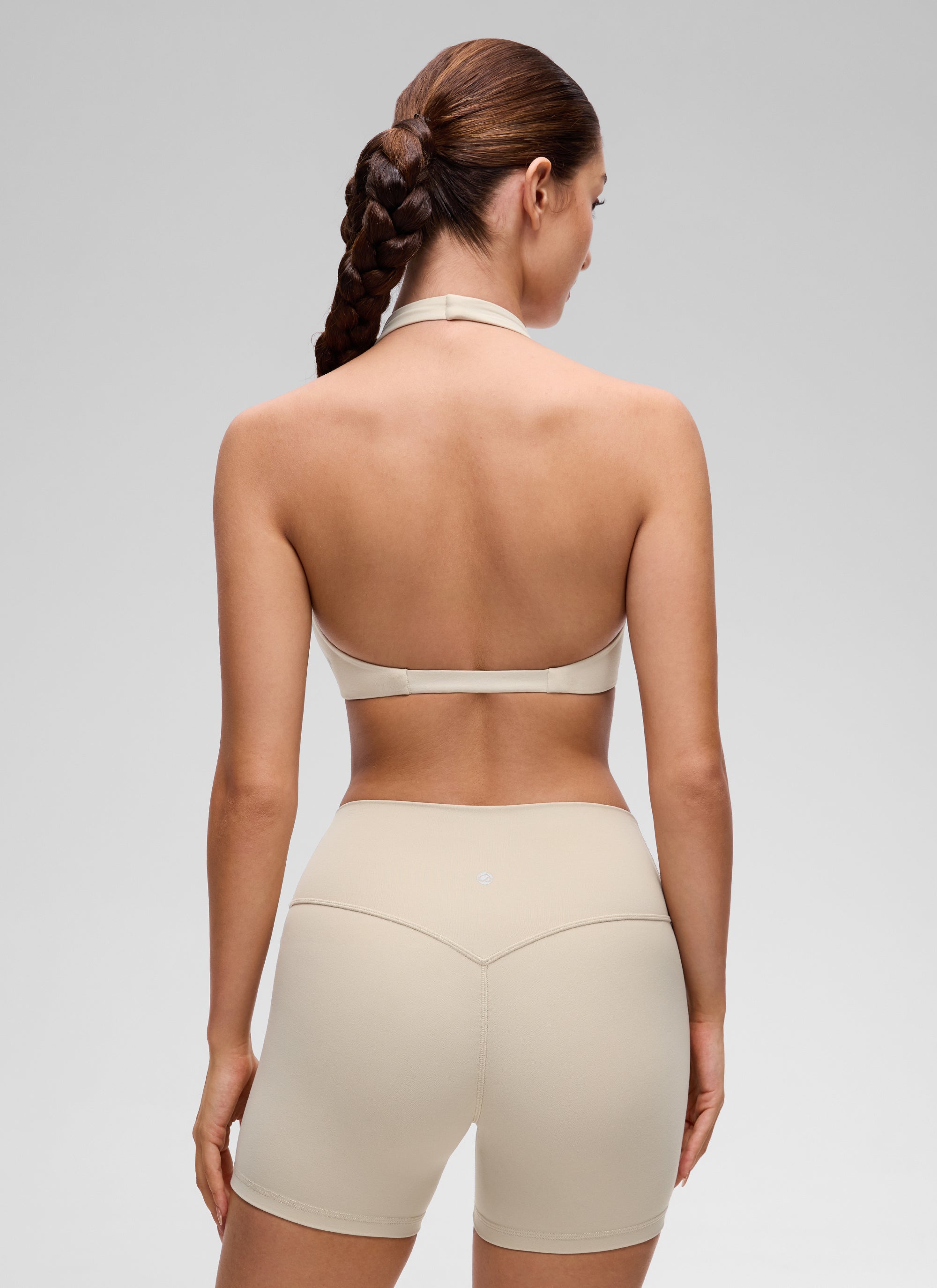 CRZ YOGA Women's Butterluxe Yoga V Neck Crop Double Lined Sports Bra Mojave Tan