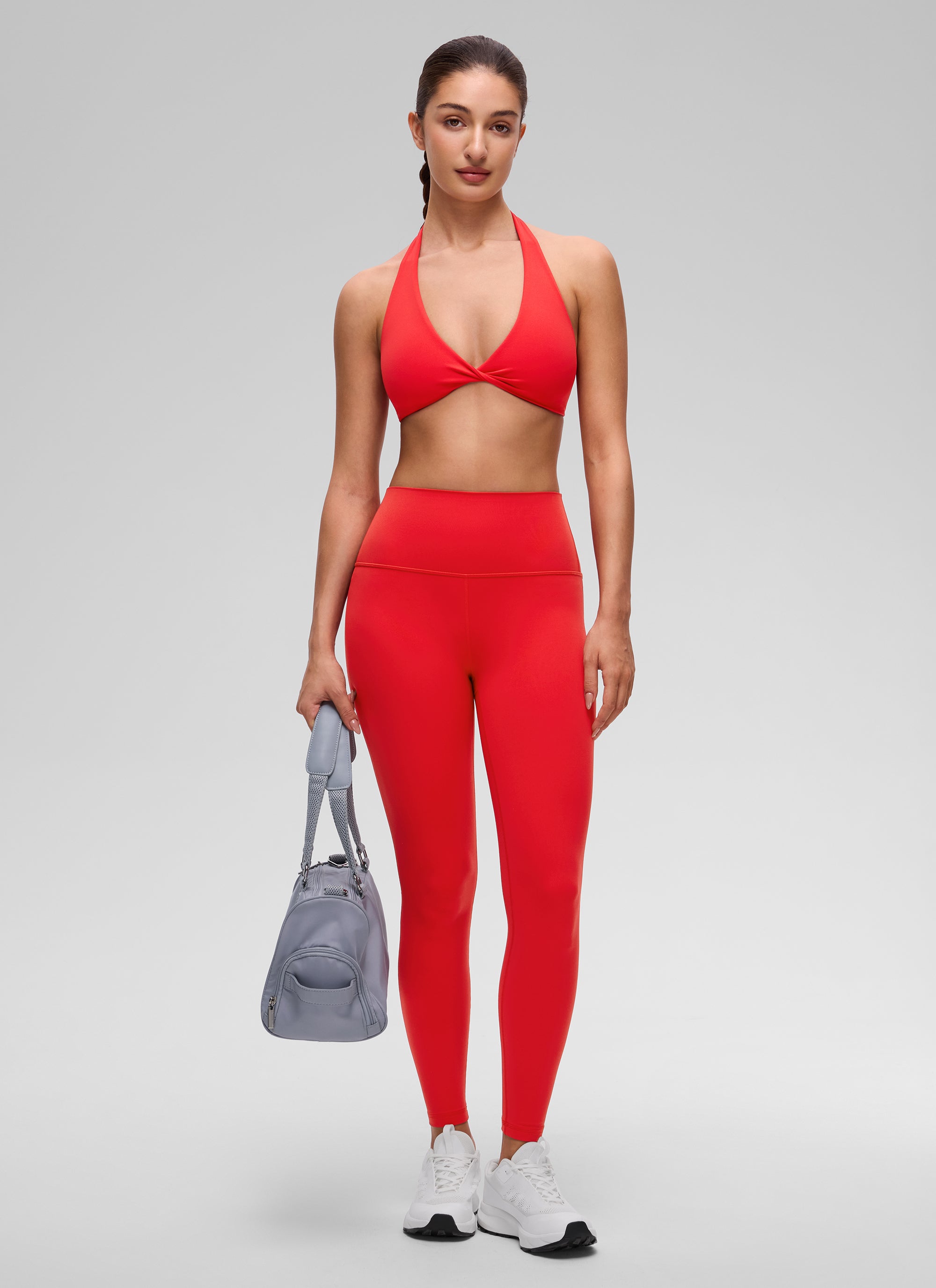 CRZ YOGA Women's Butterluxe Yoga V Neck Crop Double Lined Sports Bra Deep Red