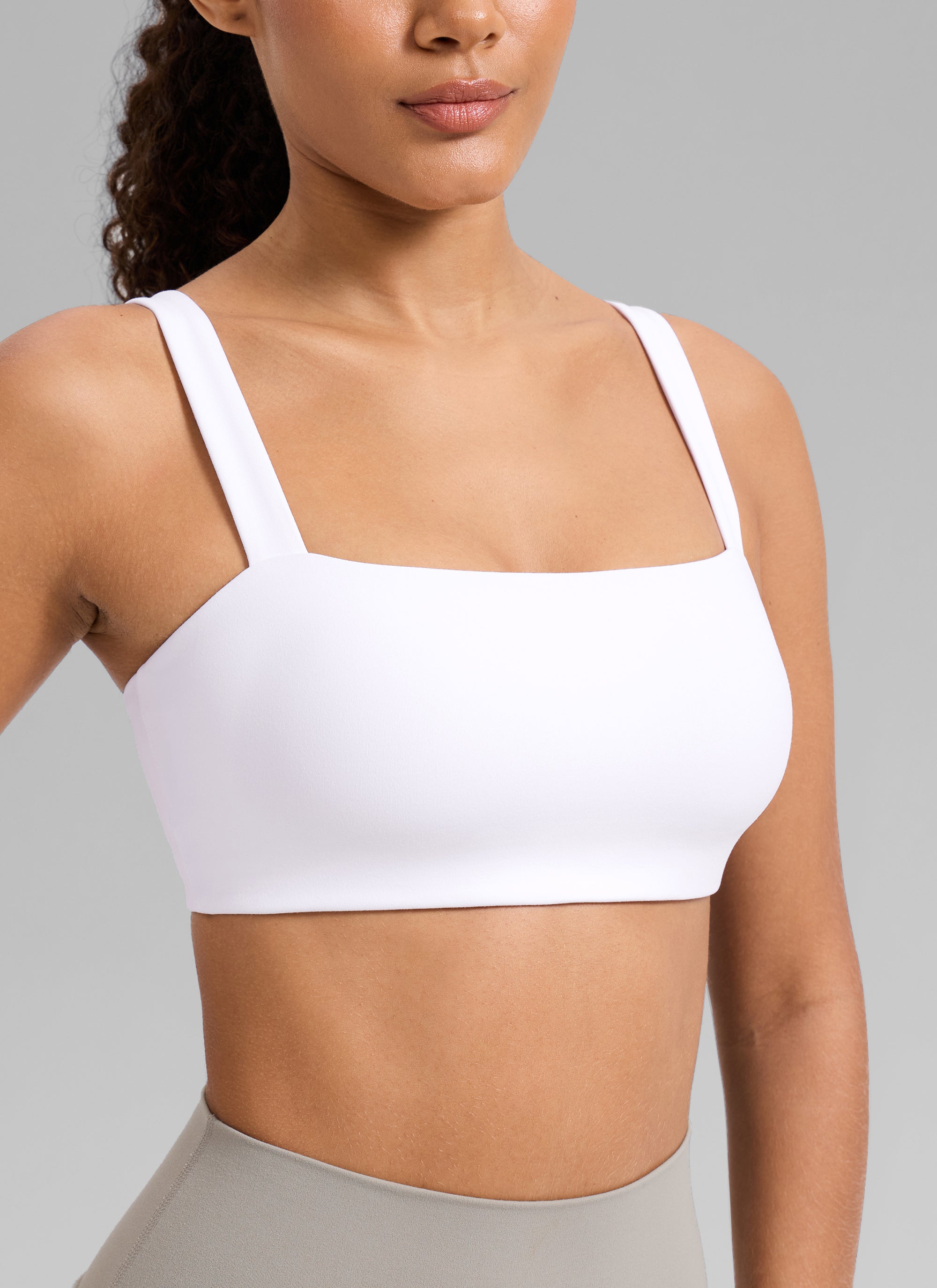 CRZ YOGA Women's Butterlift Workout Square Neck Built in Sports Bra White