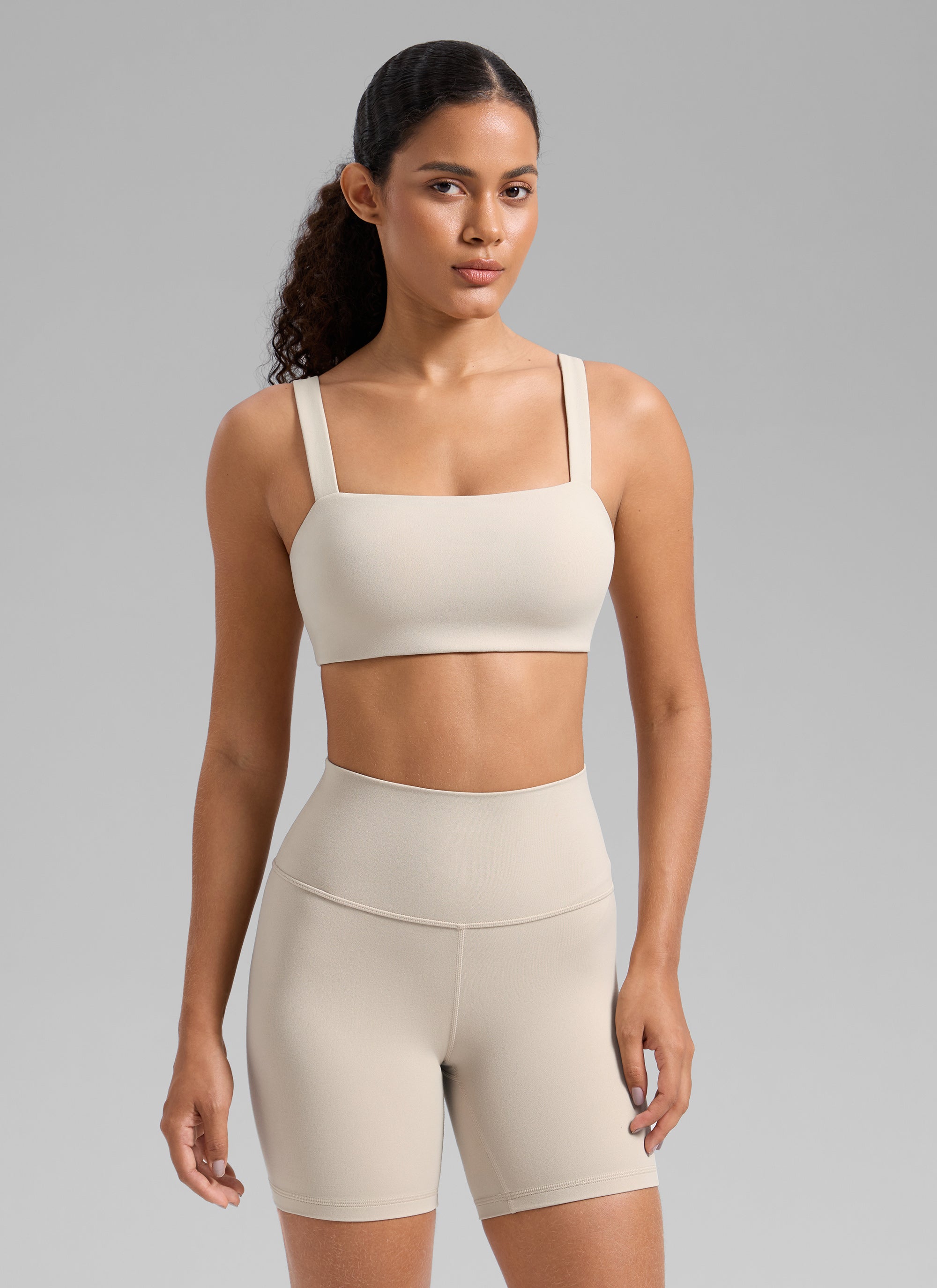 CRZ YOGA Women's Butterlift Workout Square Neck Built in Sports Bra Mojave Tan