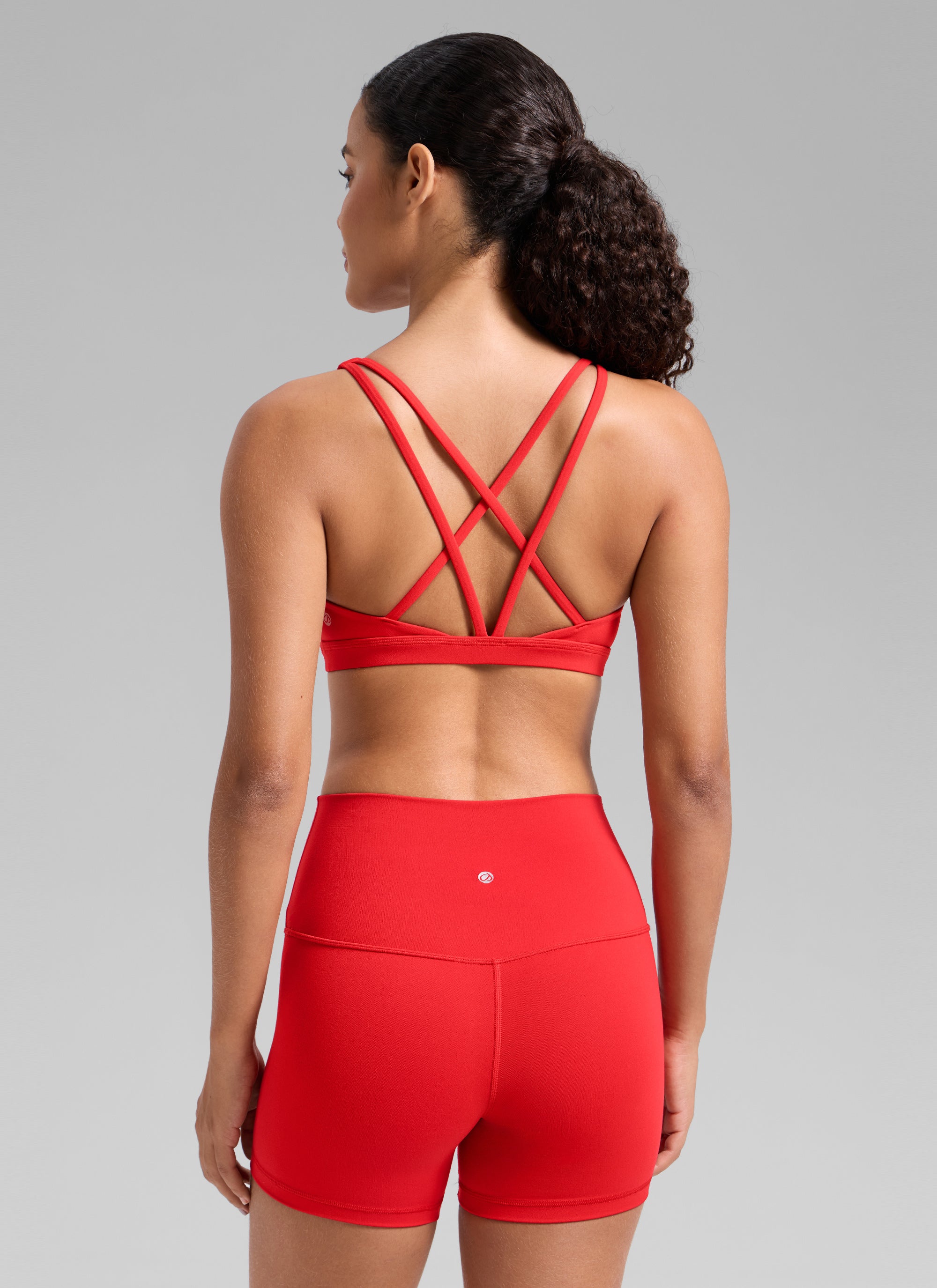 CRZ YOGA Women's Butterlift Workout U Neck Cross Back Sports Bra Deep Red