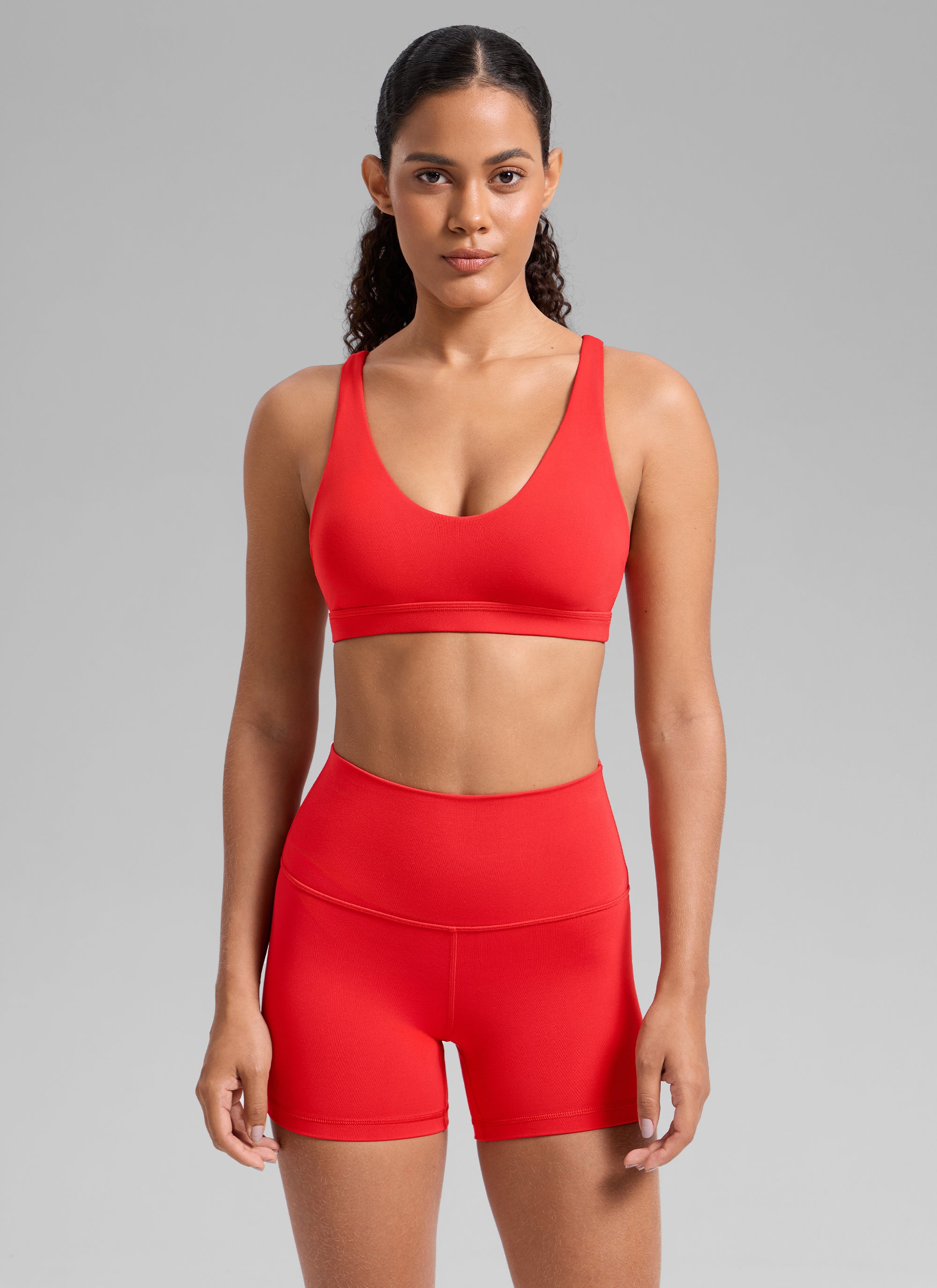 CRZ YOGA Women's Butterlift Workout U Neck Cross Back Sports Bra Deep Red