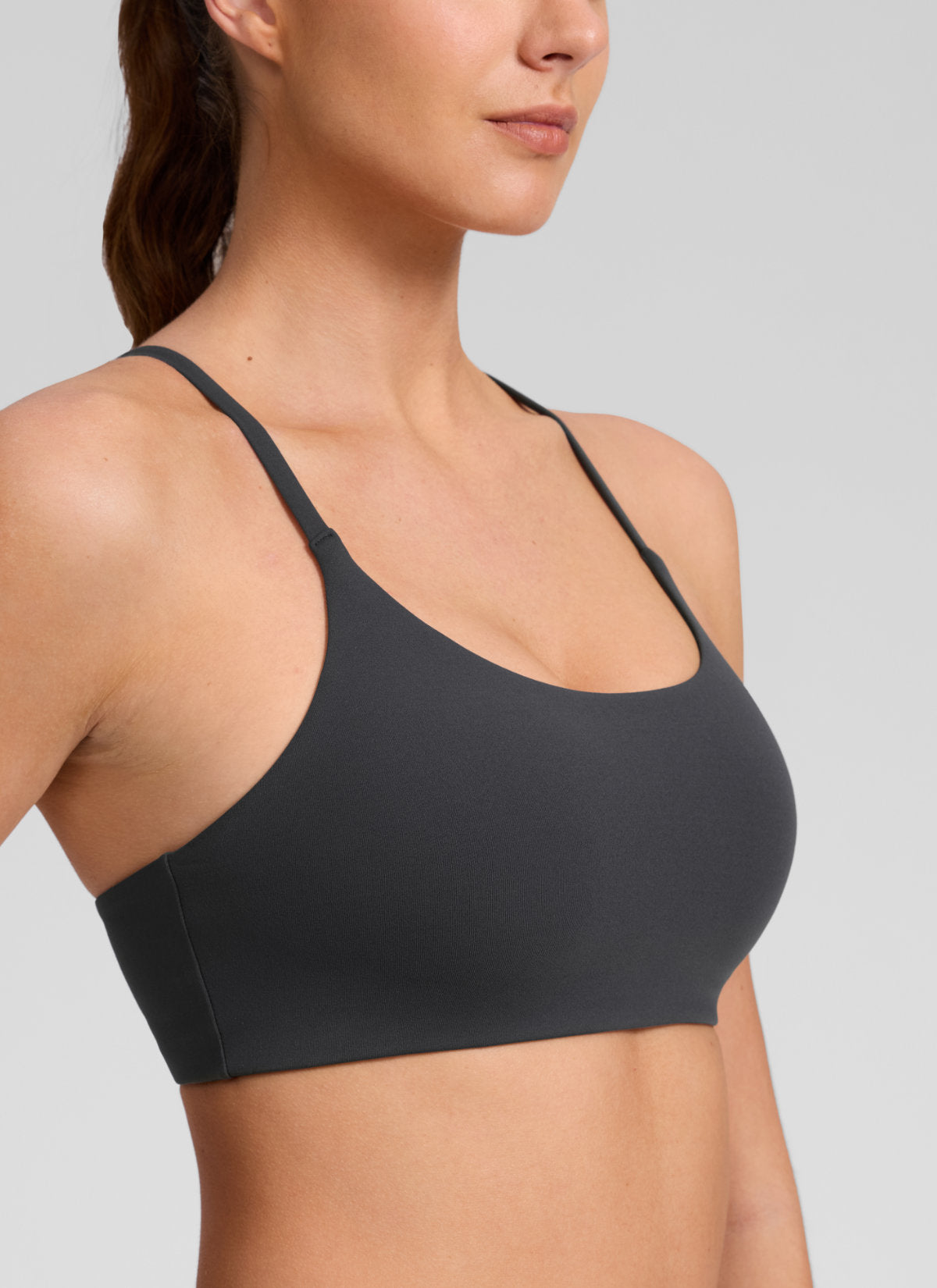 CRZ YOGA Women's Butterlift® Yoga V Back Double Lined Sports Bra Mysterious Grey