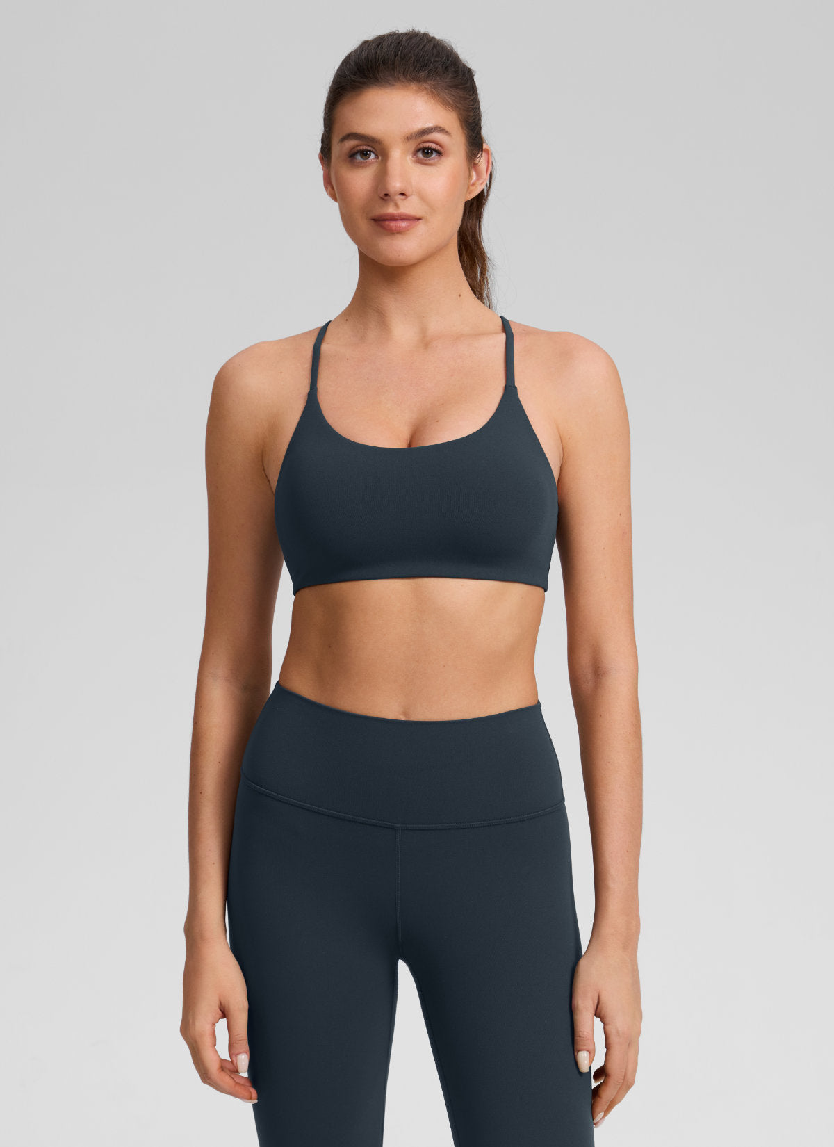 CRZ YOGA Women's Butterlift® Yoga V Back Double Lined Sports Bra True Navy