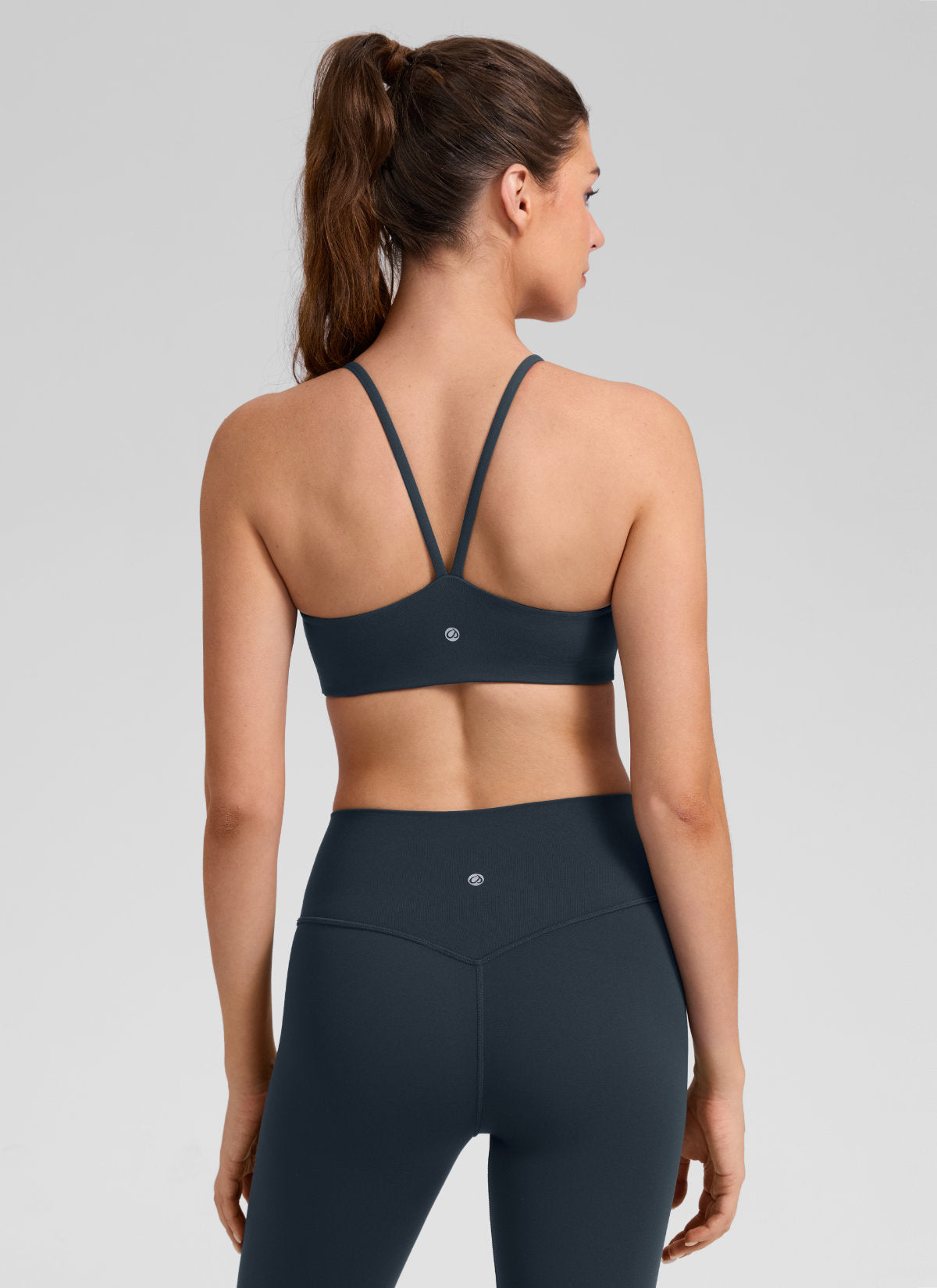 CRZ YOGA Women's Butterlift® Yoga V Back Double Lined Sports Bra True Navy