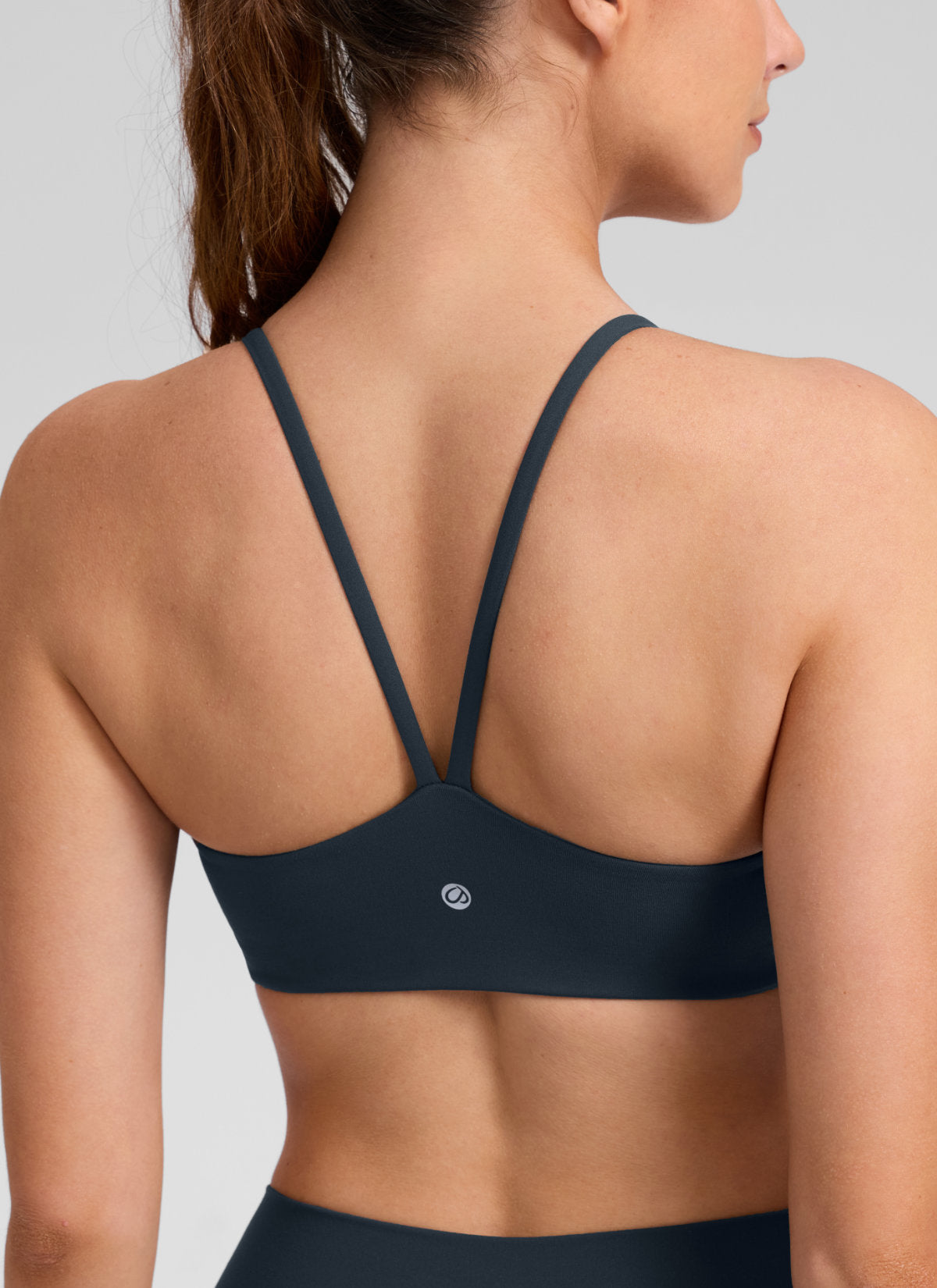 CRZ YOGA Women's Butterlift® Yoga V Back Double Lined Sports Bra True Navy