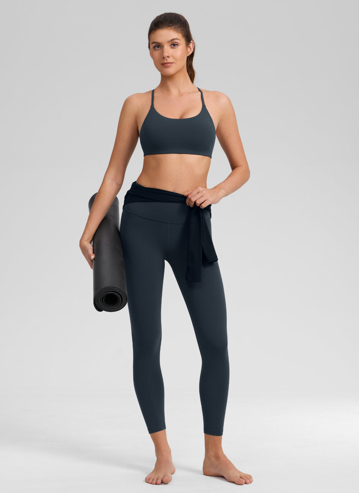 CRZ YOGA Women's Butterlift® Yoga V Back Double Lined Sports Bra True Navy