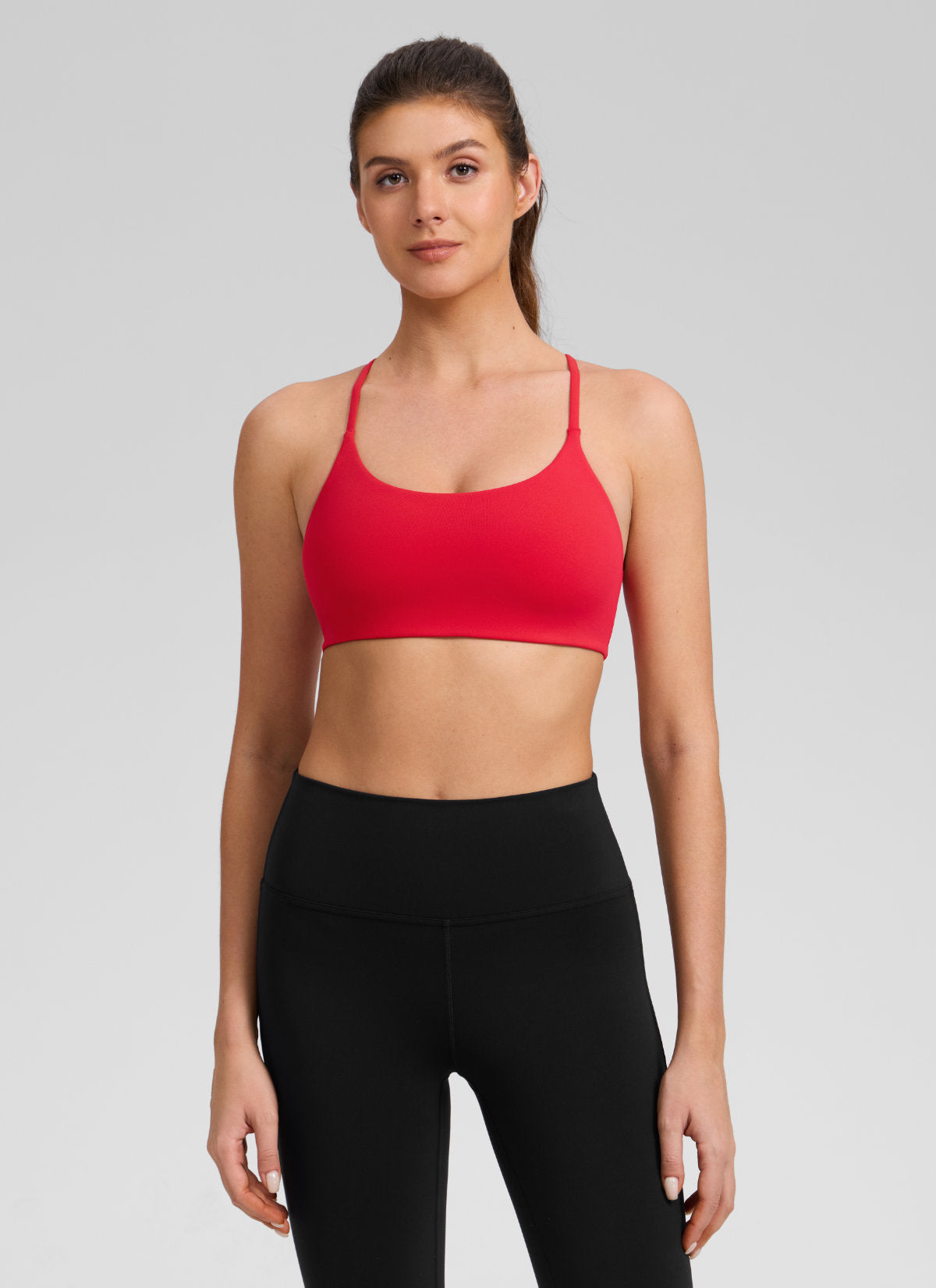 CRZ YOGA – חזיית ספורט לנשים Butterlift® עם גב בצורת V ובבטנה כפולה, בצבע אדום אורורה