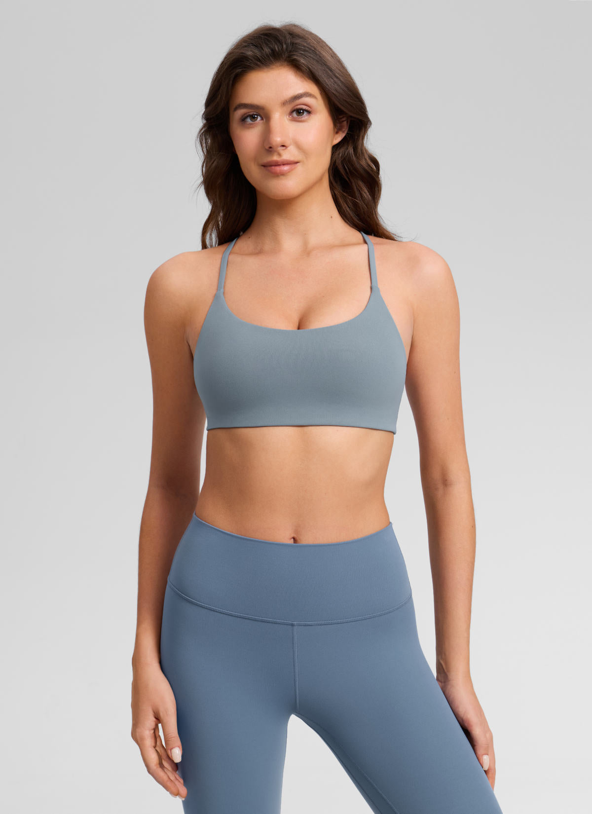 CRZ YOGA Women's Butterlift® Yoga V Back Double Lined Sports Bra Belgian Blue