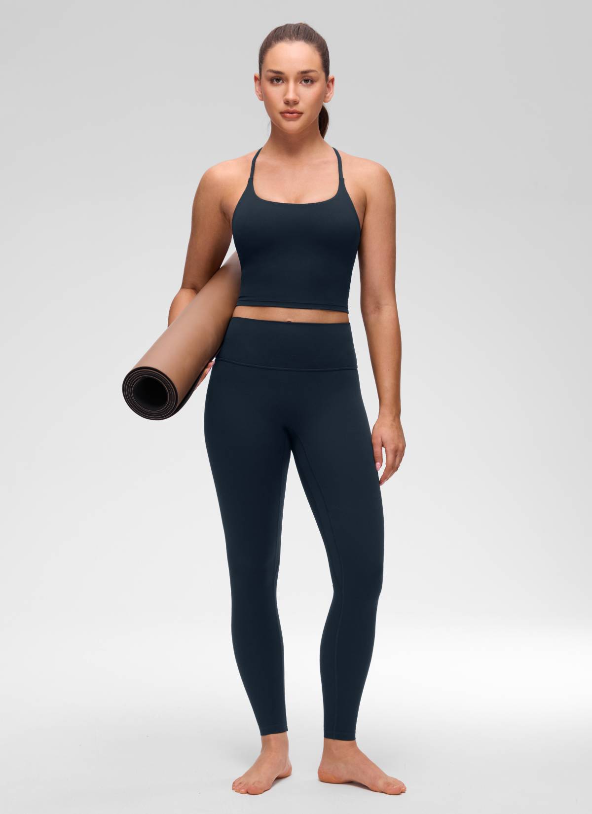 CRZ YOGA Women's Butterluxe U Neck Twist Cross Back Built in Bra Tank True Navy