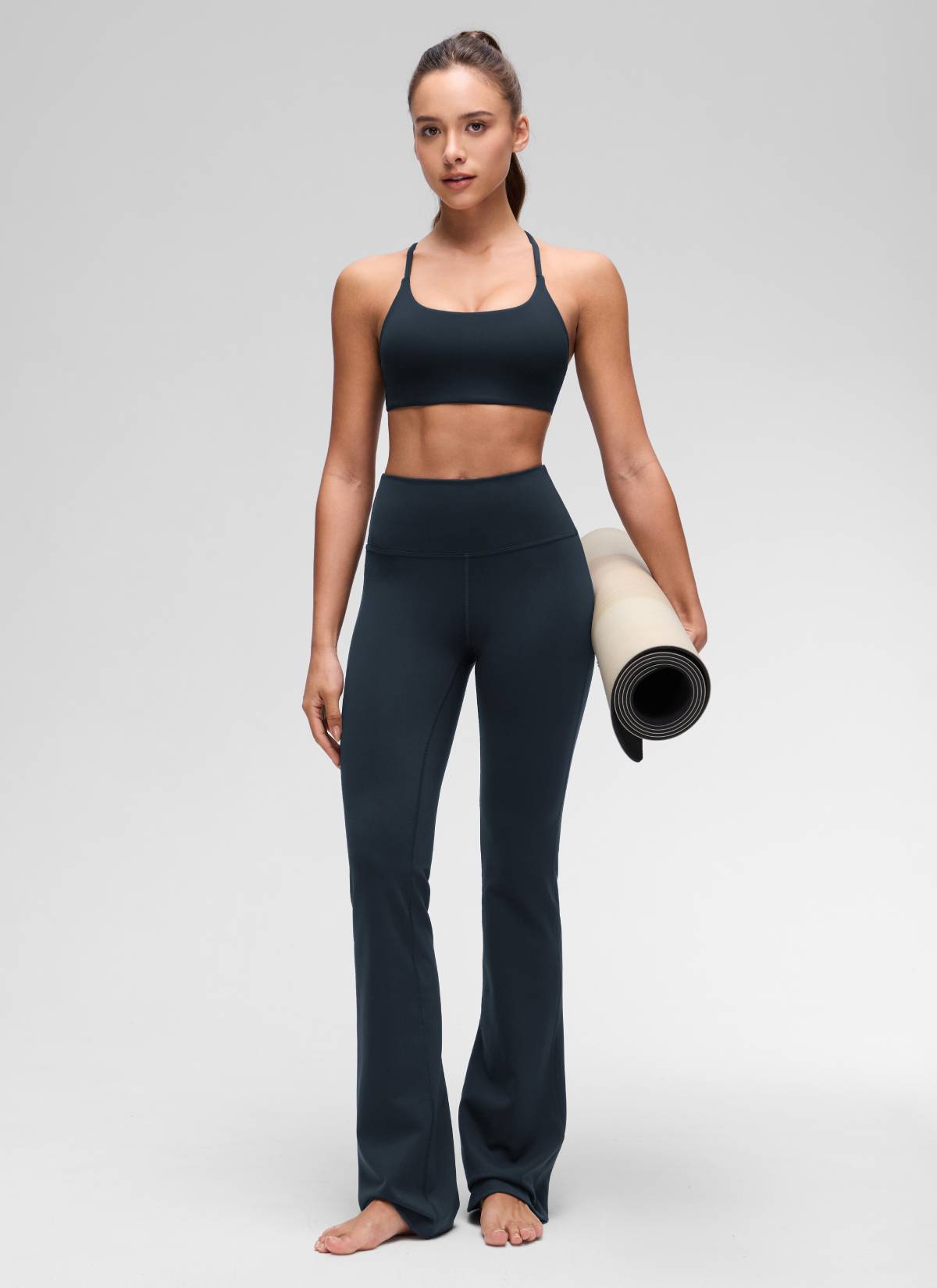 CRZ YOGA Women's Butterluxe Yoga Scoop Neck Twist Cross Back Sport Bra True Navy