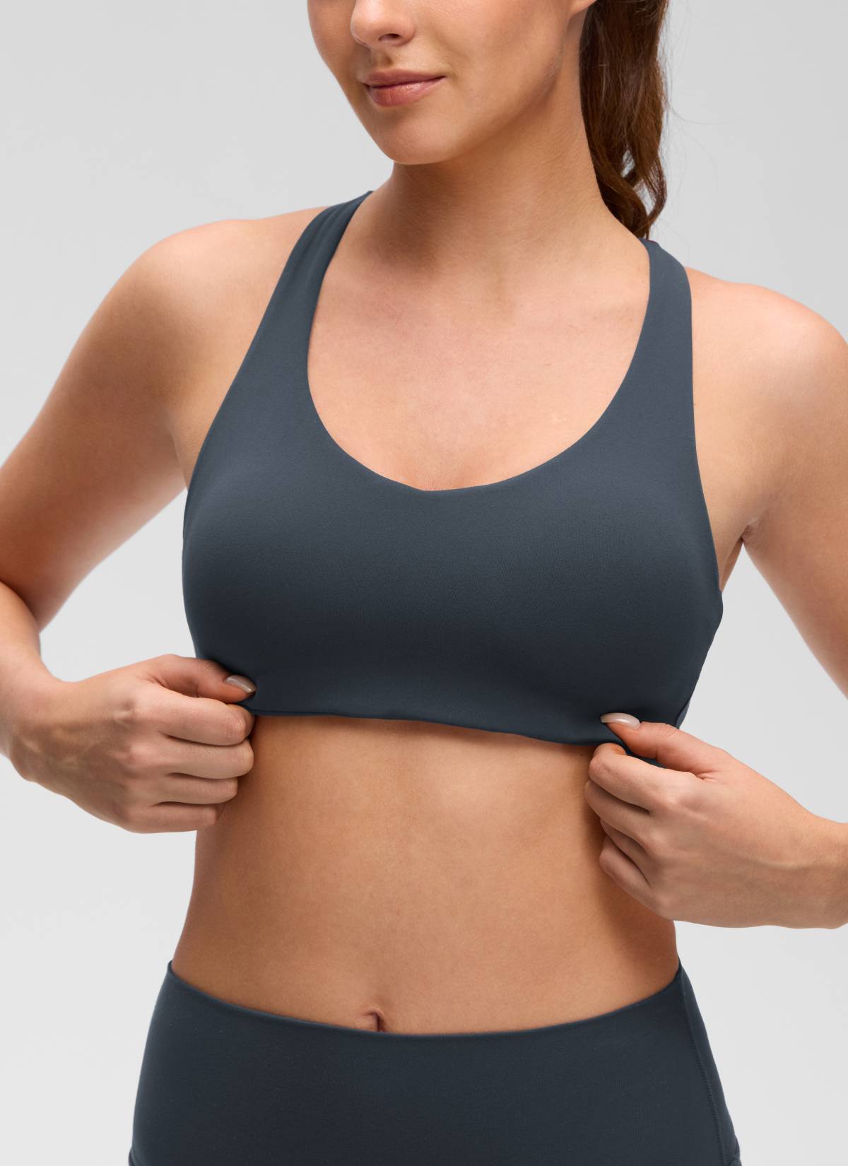 CRZ YOGA Women's Butterluxe Yoga V Neck Strappy Back Sports Bra True Navy