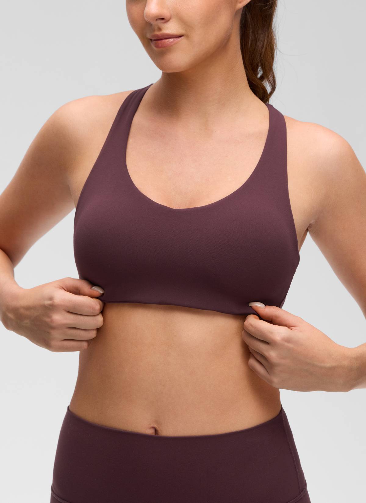 CRZ YOGA Women's Butterluxe Yoga V Neck Strappy Back Sports Bra Ripe Plum