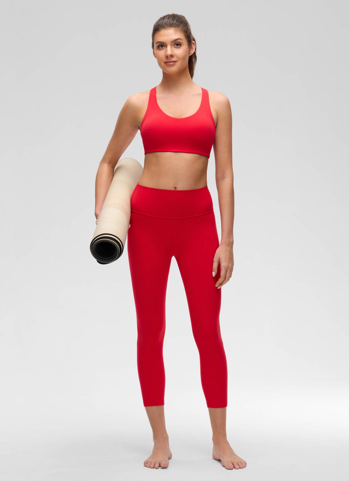 CRZ YOGA Women's Butterluxe Yoga V Neck Strappy Back Sports Bra Aurora Red