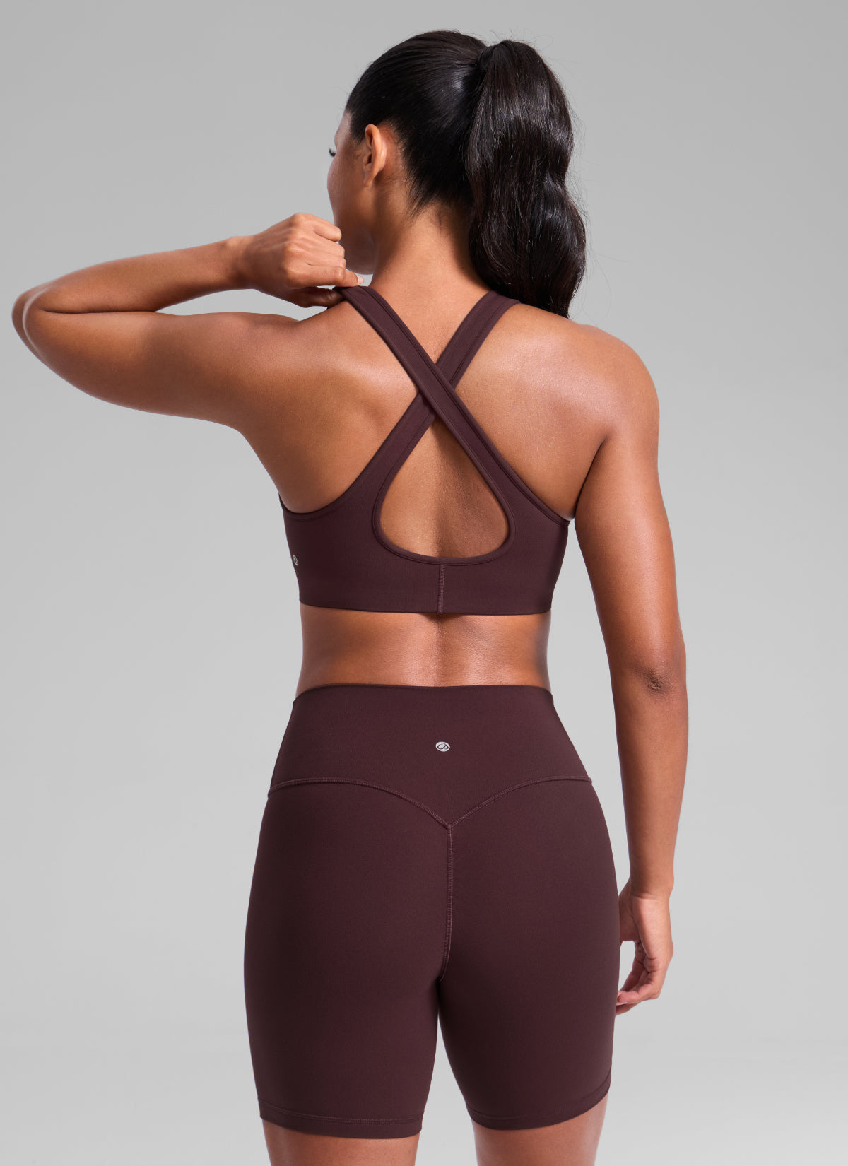 CRZ YOGA Women's Butterlift® Workout Deep V Neck Cross Back Sports Bra Ripe Plum