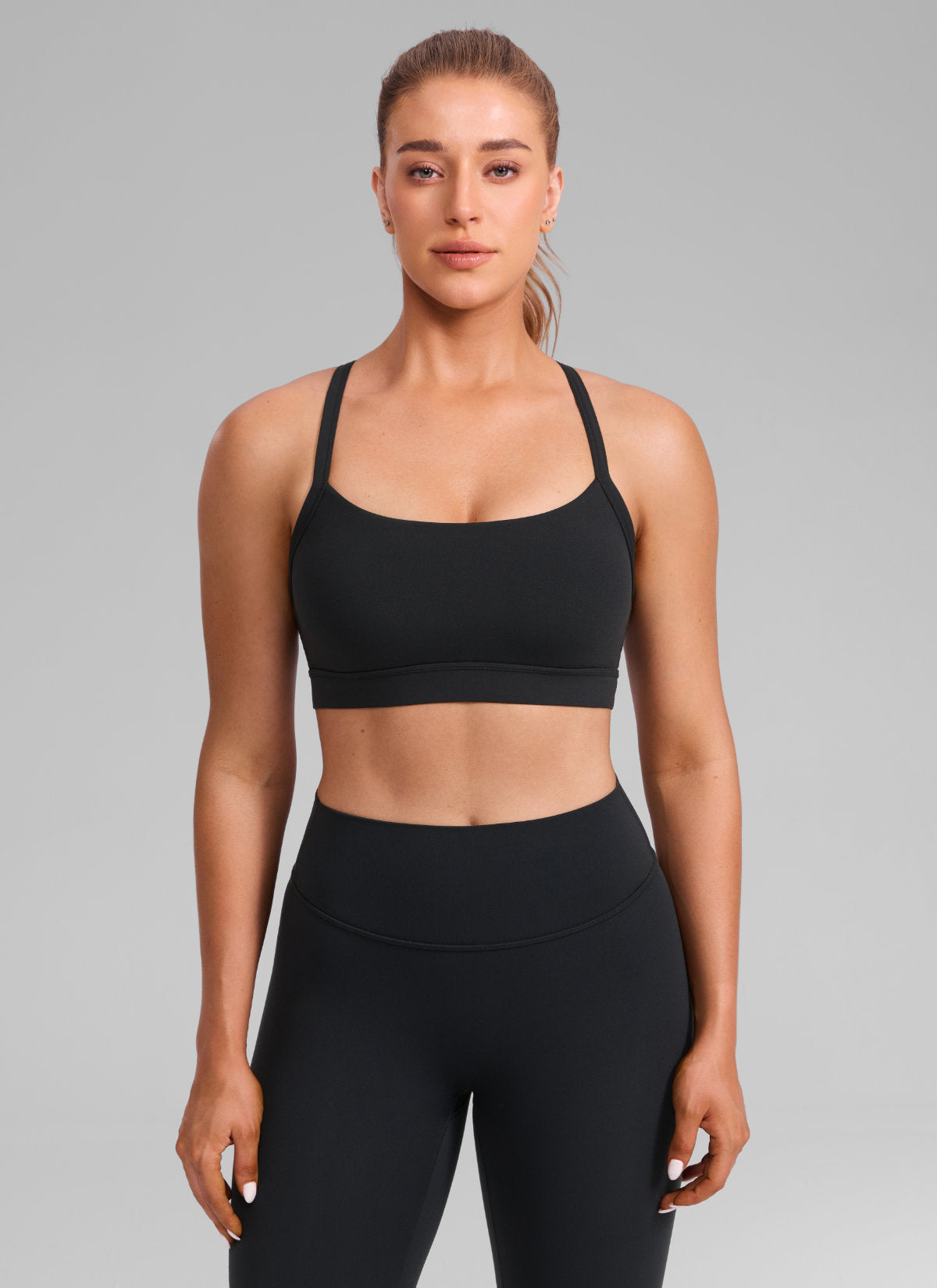 CRZ YOGA Women's Butterlift Yoga U Neck Cross Back Keyhole Sports Bra Black