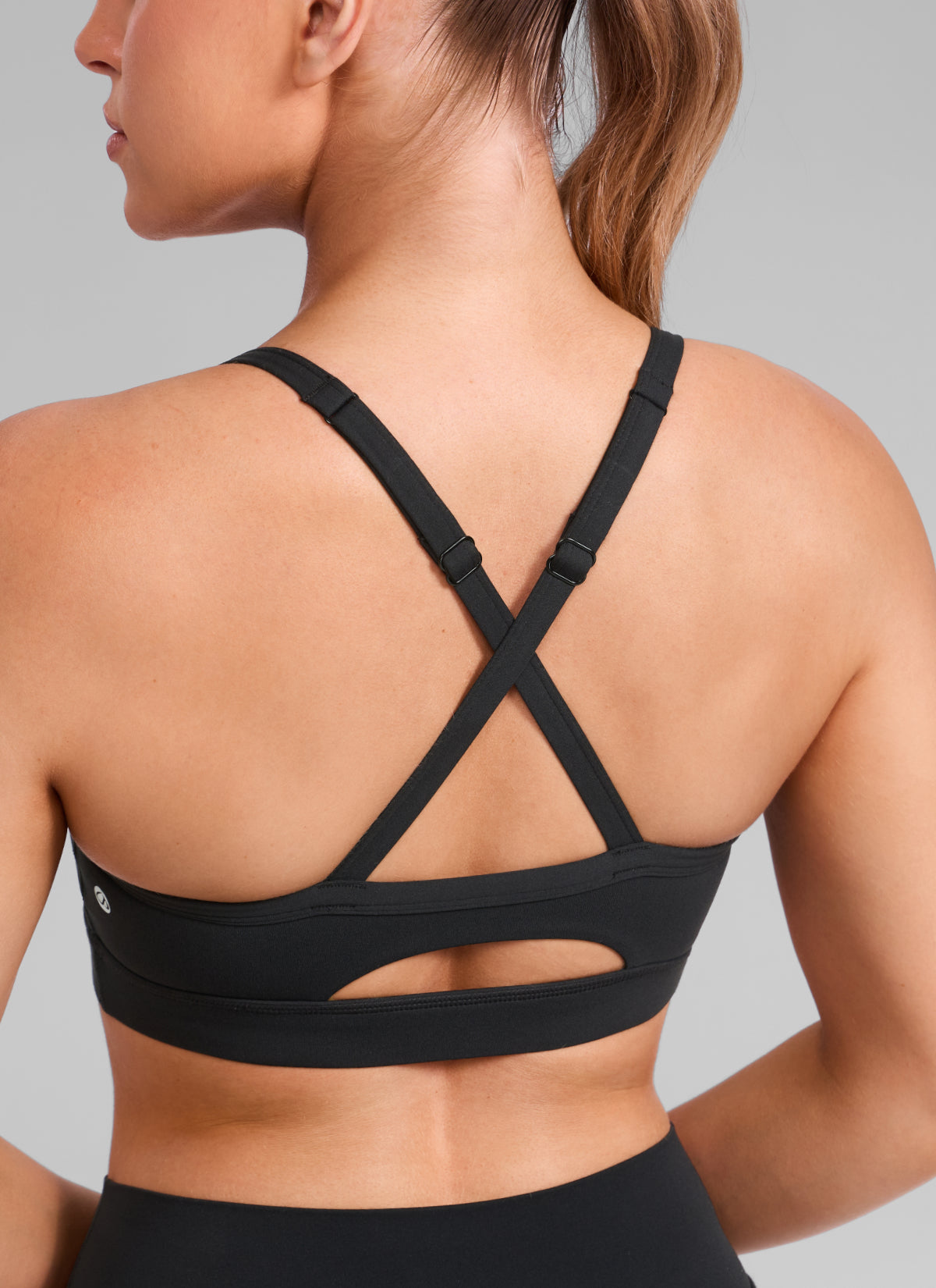 CRZ YOGA Women's Butterlift Yoga U Neck Cross Back Keyhole Sports Bra Black