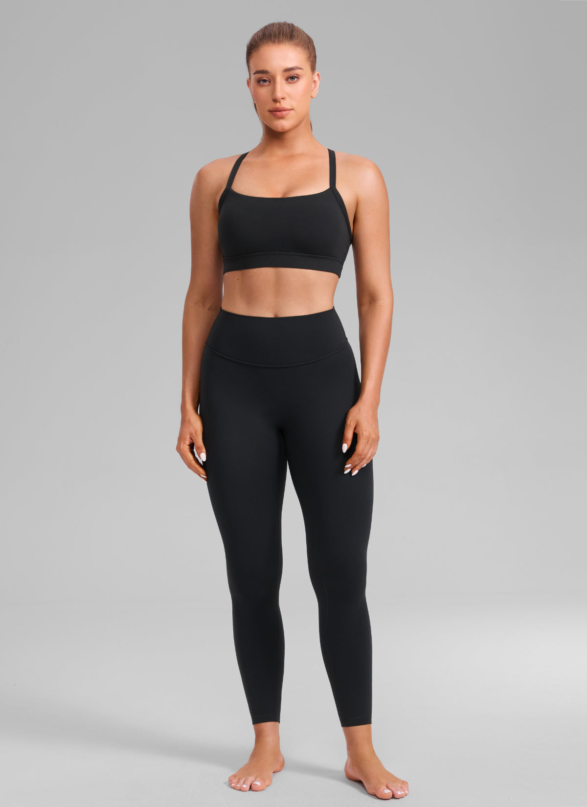 CRZ YOGA Women's Butterlift Yoga U Neck Cross Back Keyhole Sports Bra Black