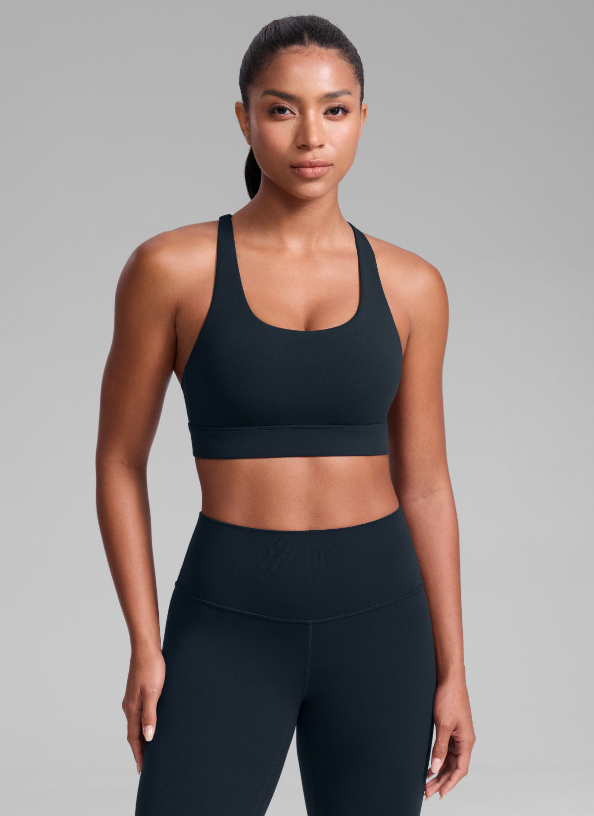 CRZ YOGA Women's Butterlift® Workout Crewneck Cross Back Sports Bra True Navy