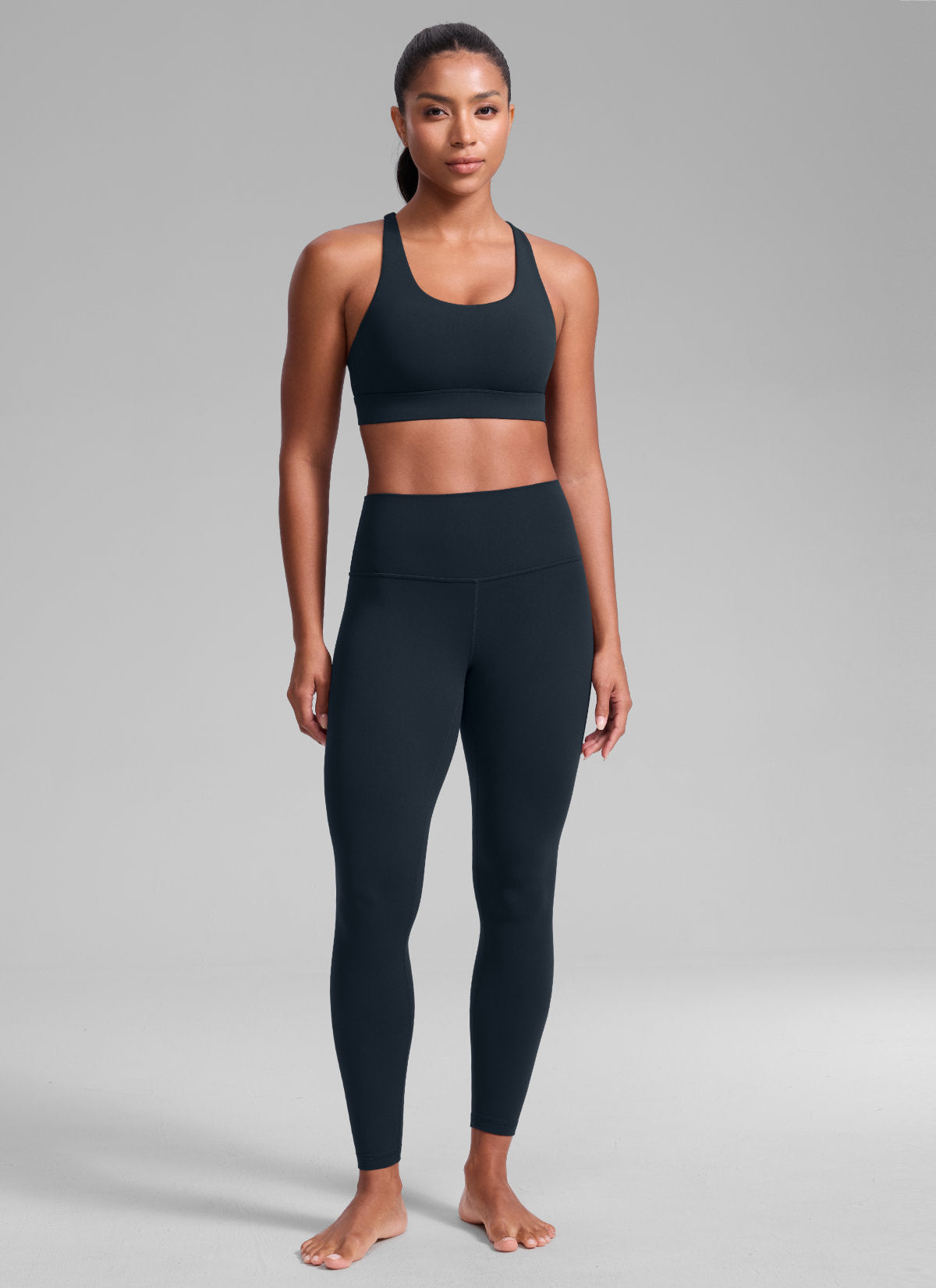 CRZ YOGA Women's Butterlift® Workout Crewneck Cross Back Sports Bra True Navy