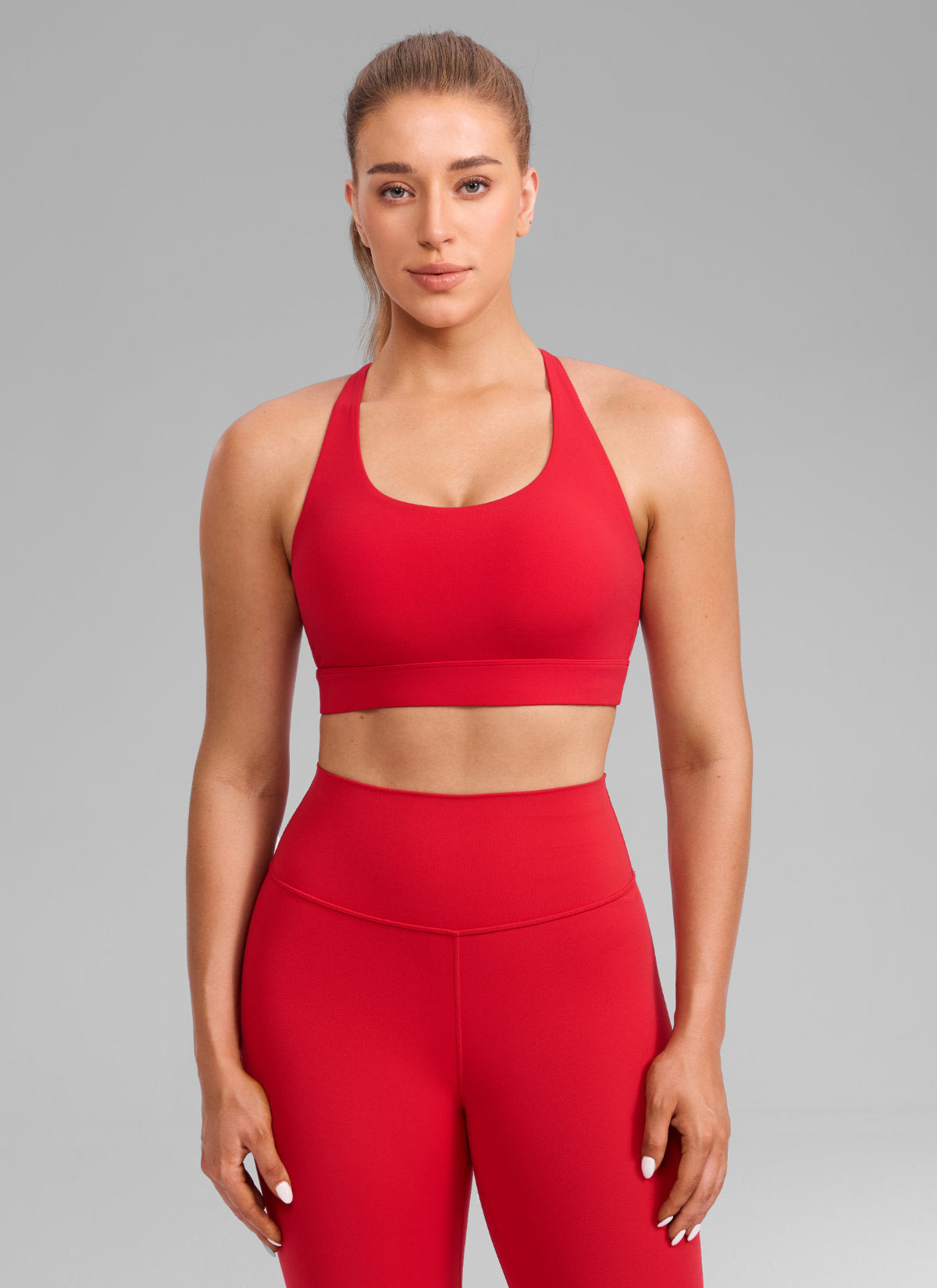 CRZ YOGA Women's Butterlift® Workout Crewneck Cross Back Sports Bra Aurora Red