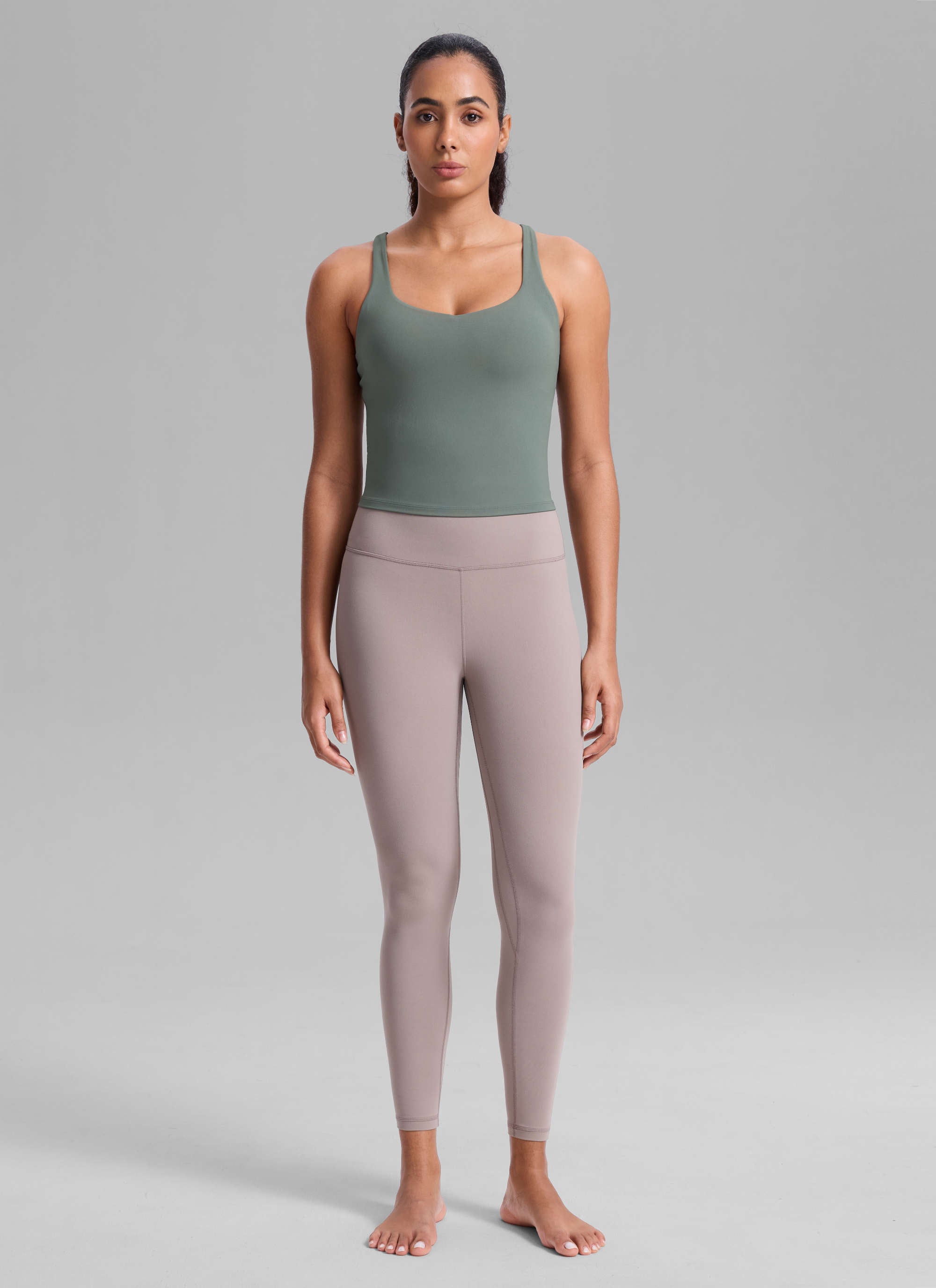 CRZ YOGA Women's Butterlift Workout V Neck Racerback Built in Bra Tank Grey Sage