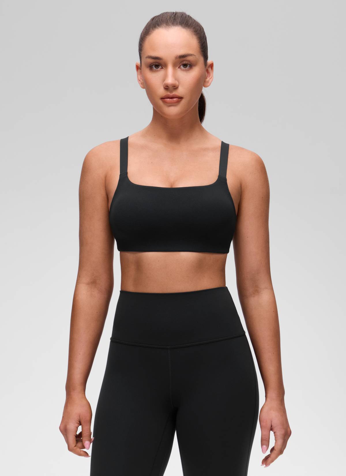 CRZ YOGA Women's Butterluxe Yoga U Neck Square Back Sports Bra Black