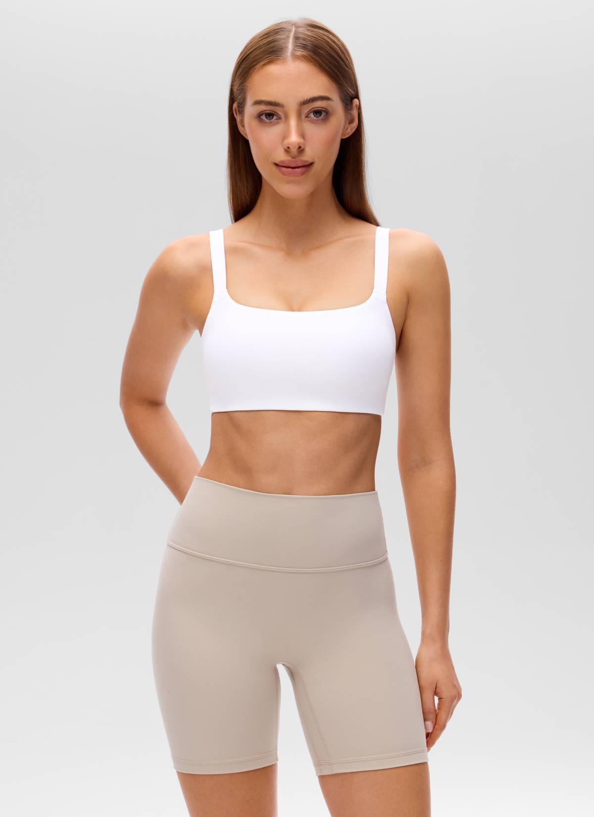CRZ YOGA Women's Butterluxe Yoga U Neck Square Back Sports Bra White