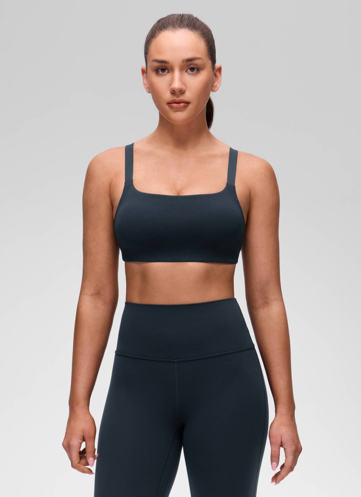 CRZ YOGA Women's Butterluxe Yoga U Neck Square Back Sports Bra True Navy