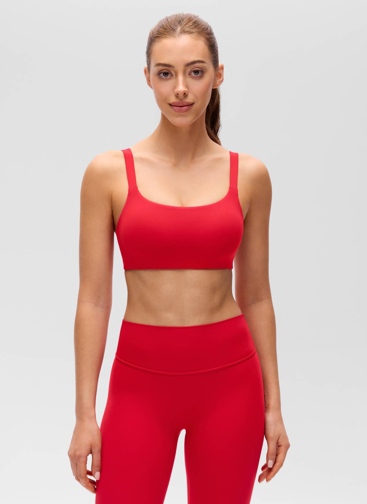 CRZ YOGA Women's Butterluxe Yoga U Neck Square Back Sports Bra Aurora Red