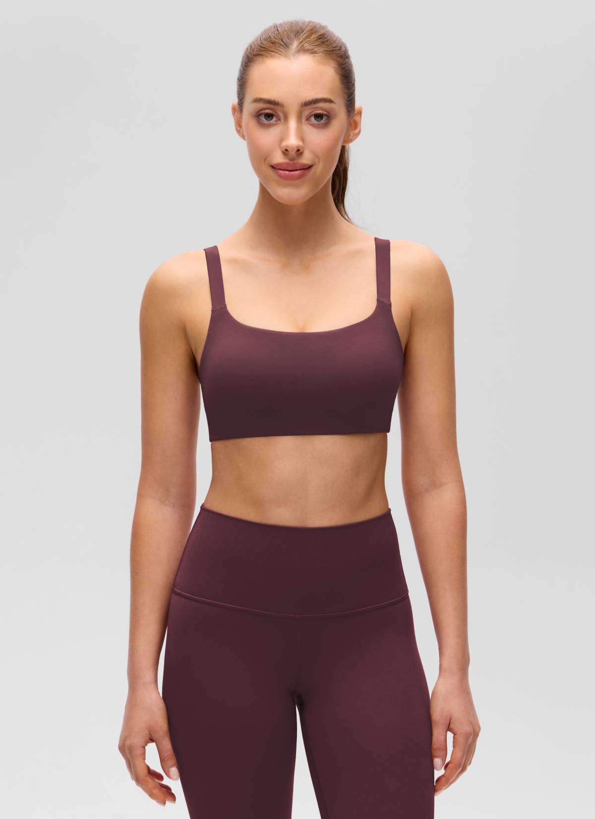 CRZ YOGA Women's Butterluxe Yoga U Neck Square Back Sports Bra Ripe Plum