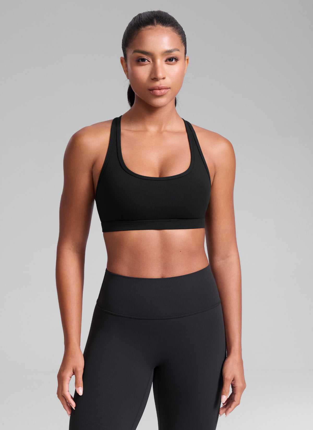 CRZ YOGA Women's Butterlift Yoga U Neck Racerback Keyhole Sports Bra Black